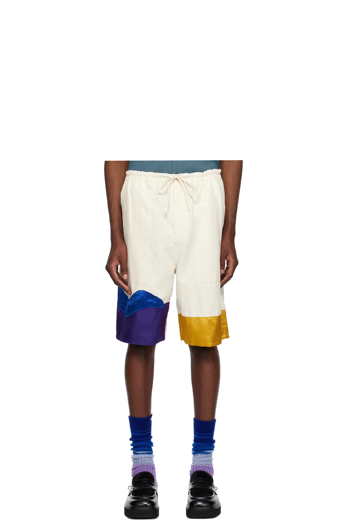 Beige Embroidered Shorts