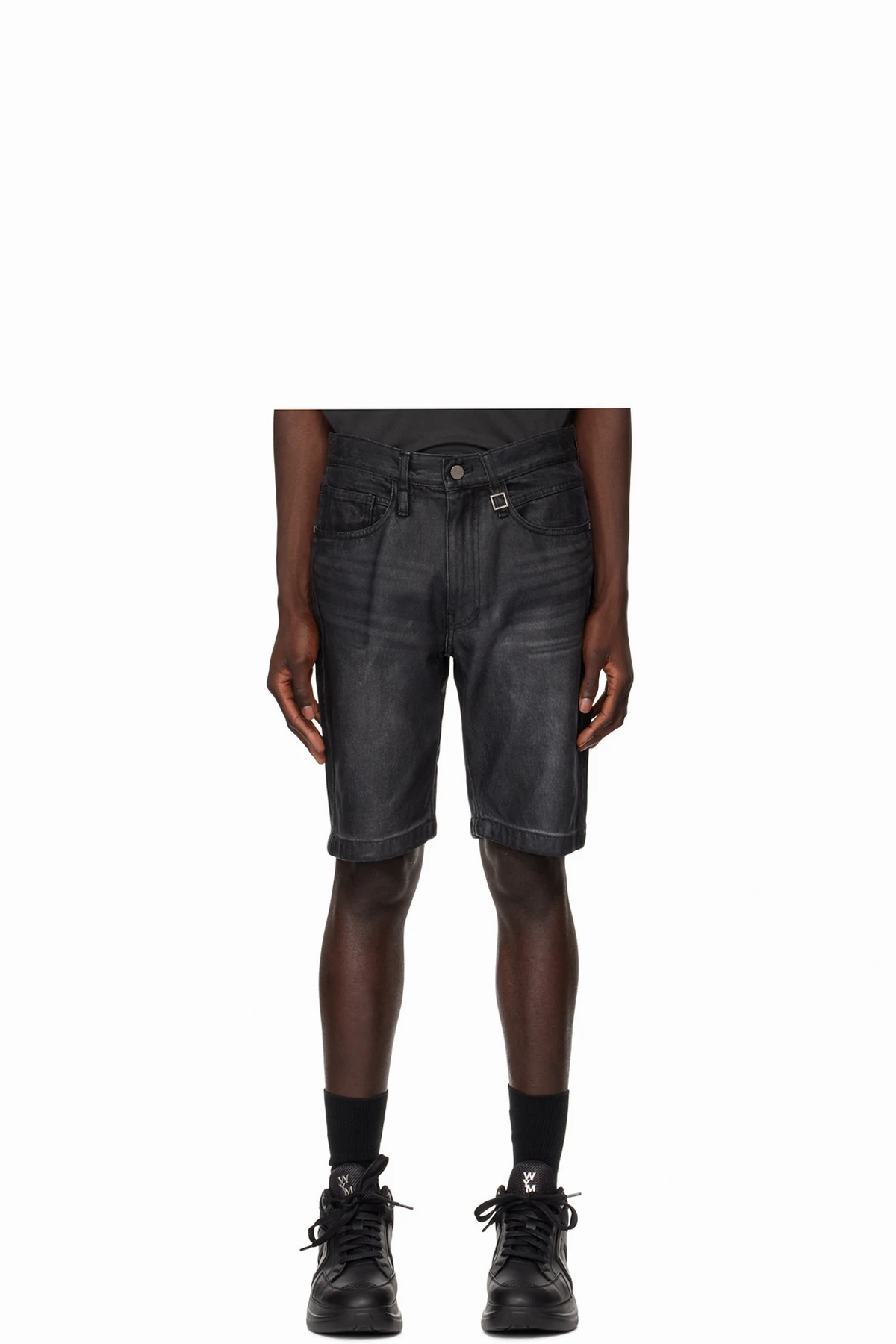 Black Faded Denim Shorts