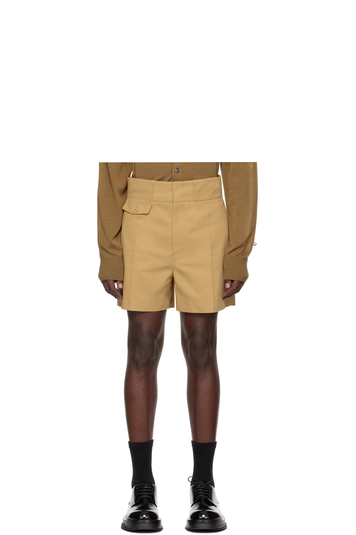 Beige Pin Tuck Shorts