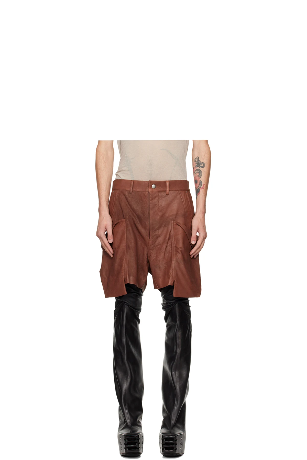 Brown Porterville Stefan Cargo Leather Shorts