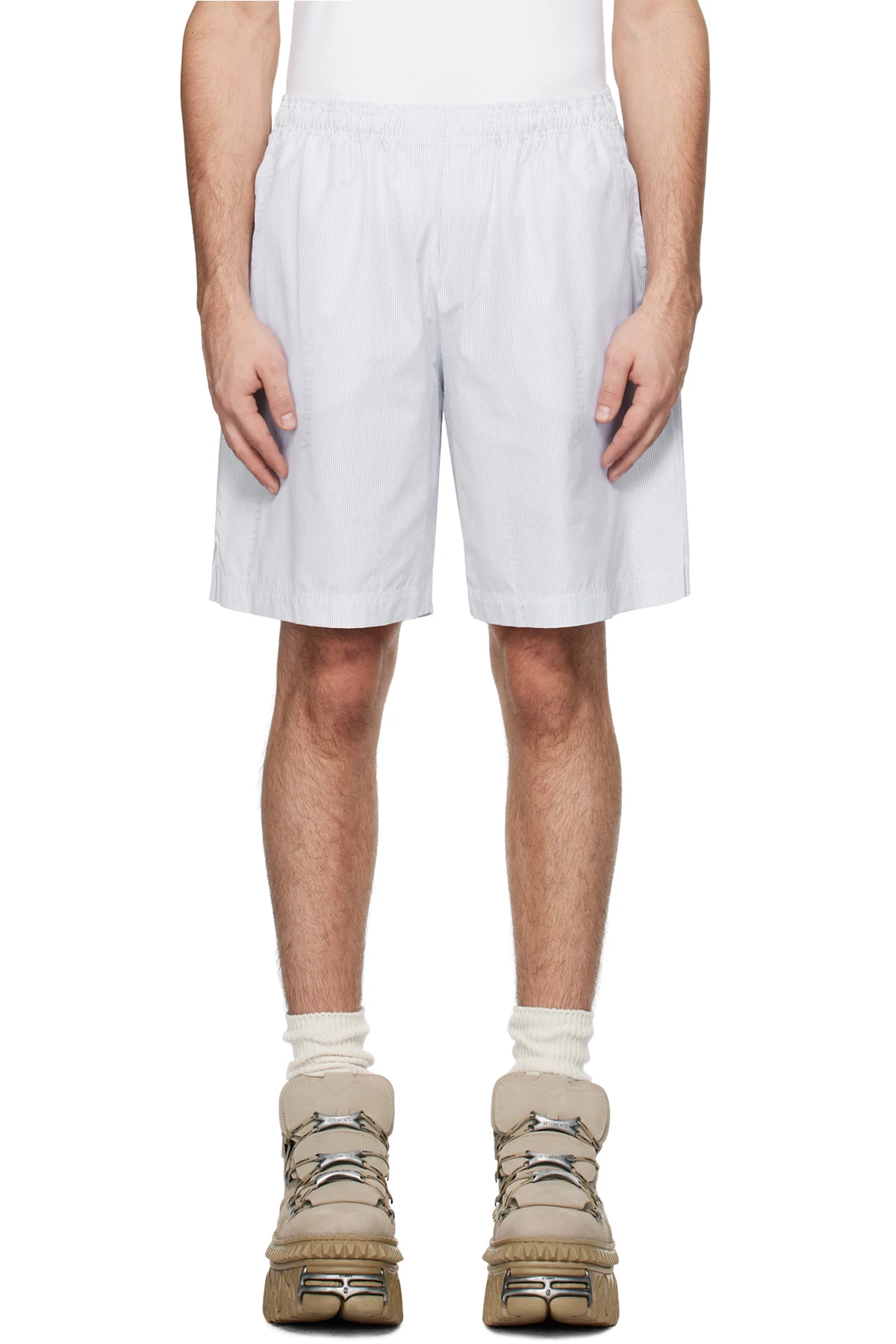 White & Blue Pinstripe Shorts