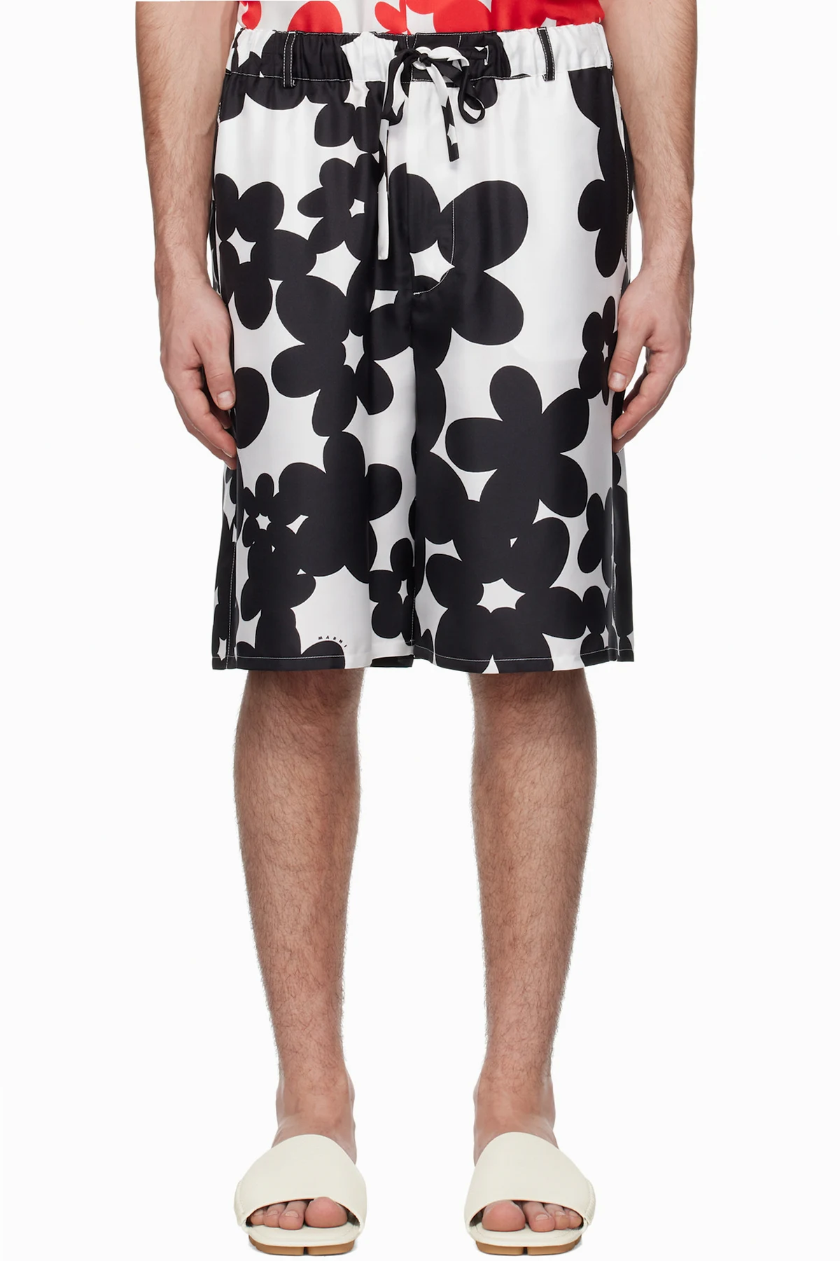 Black & White Dillies Print Silk Bermuda Shorts