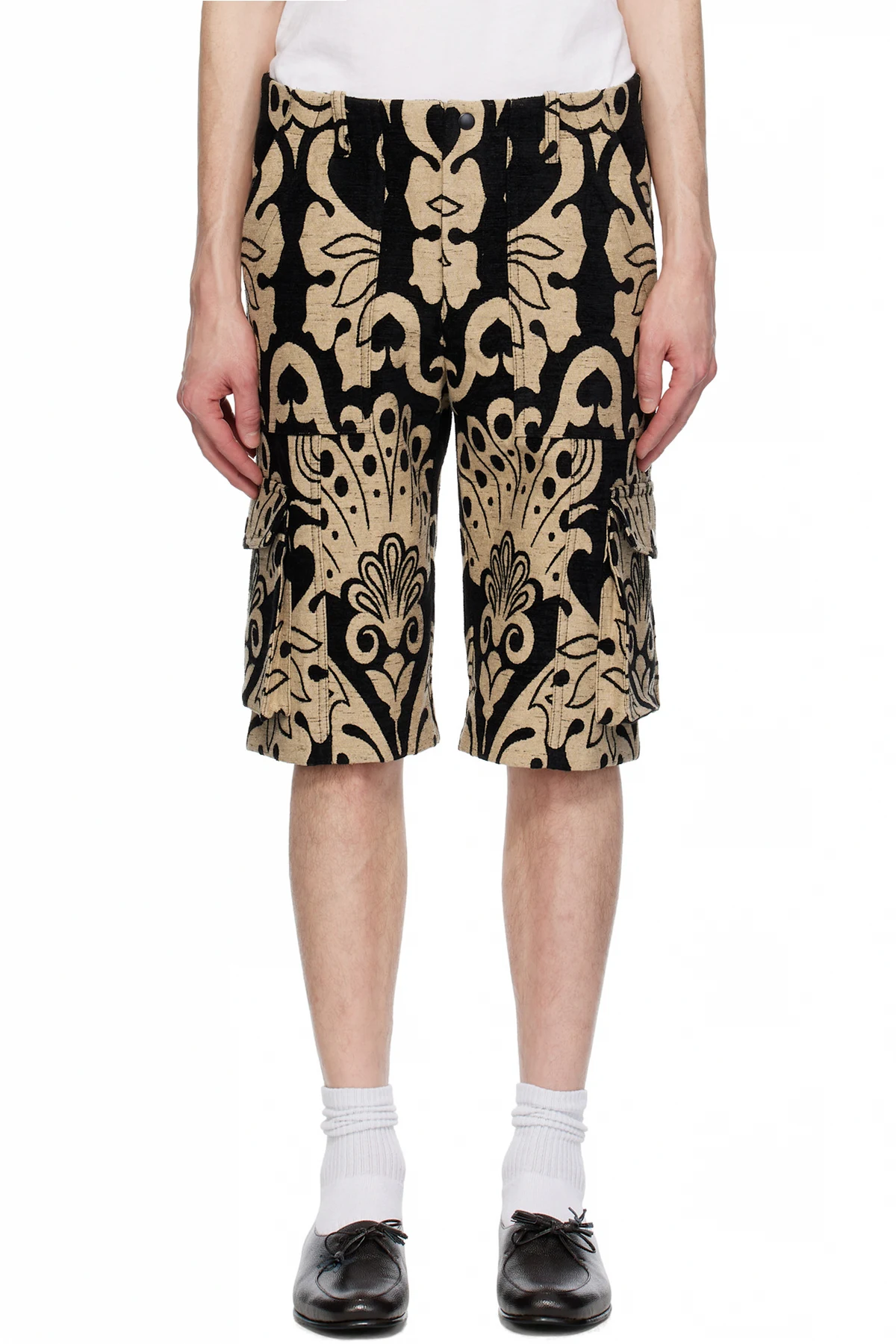 Black & Beige Beardsley Tapestry Cargo Shorts