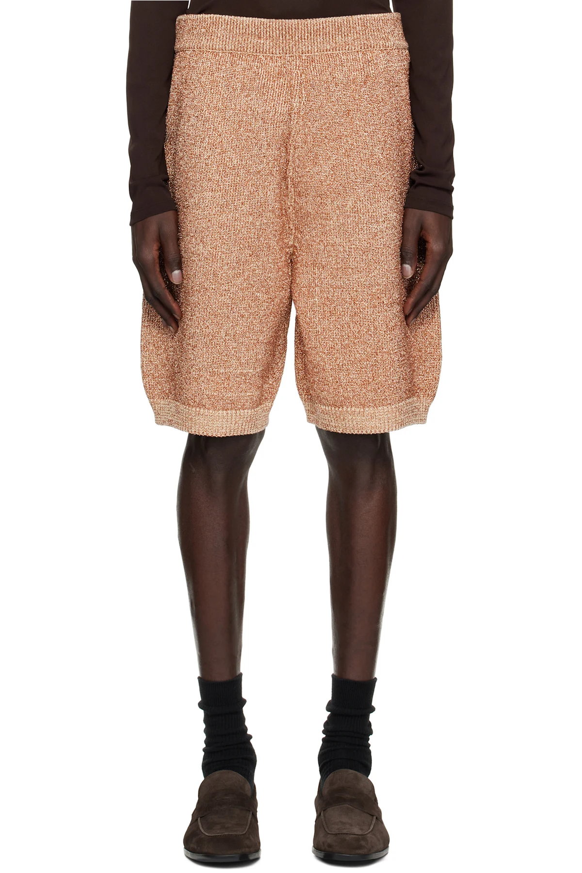 Brown Metallic Knit Shorts