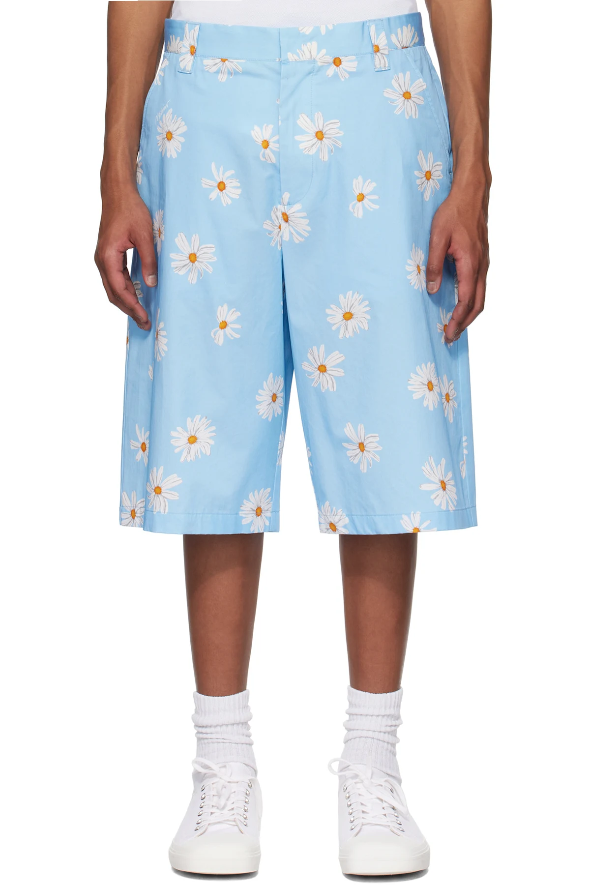 Blue Satin Bermuda Allover Daisy Shorts