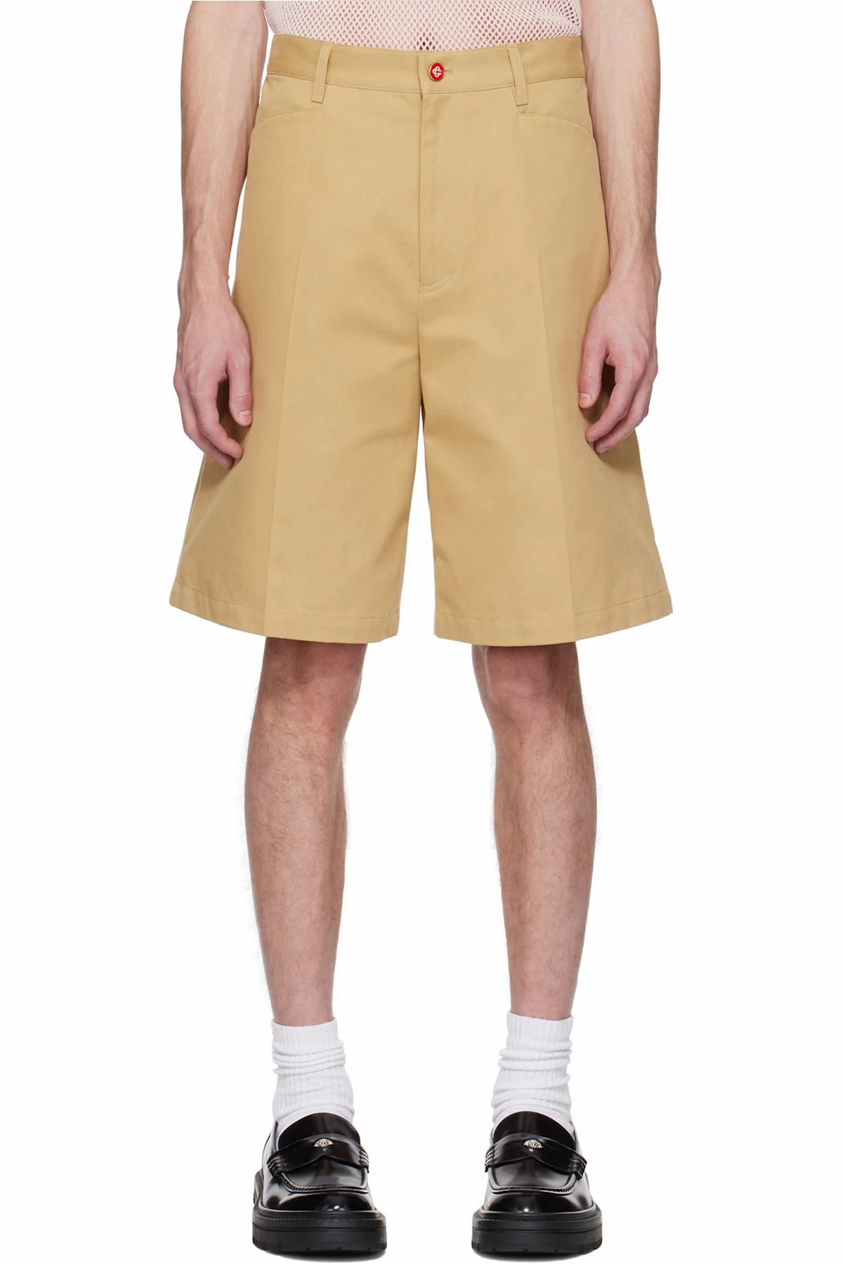 Tan Cotton Pleated Shorts