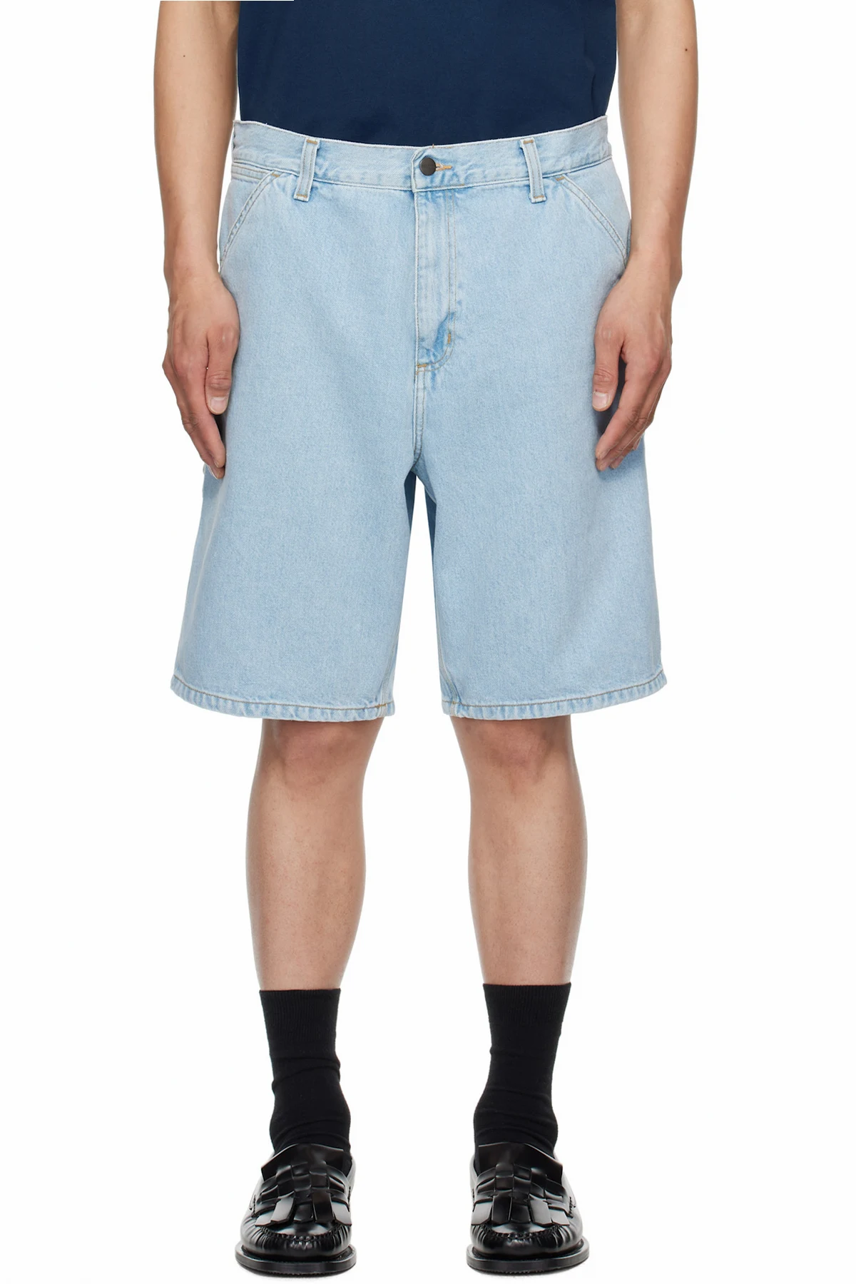 Blue Single Knee Denim Shorts