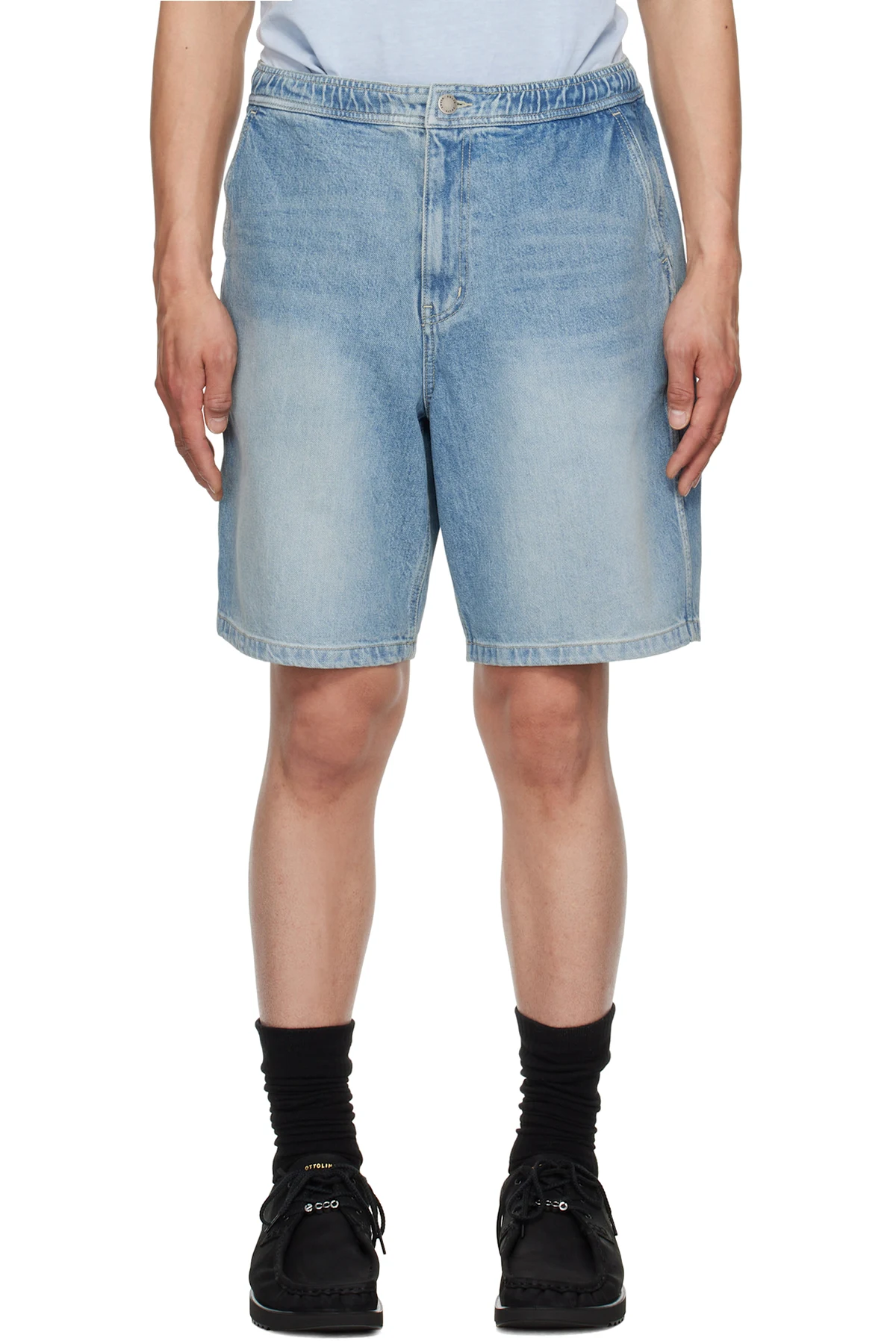 Blue Elasticized Waist Denim Shorts