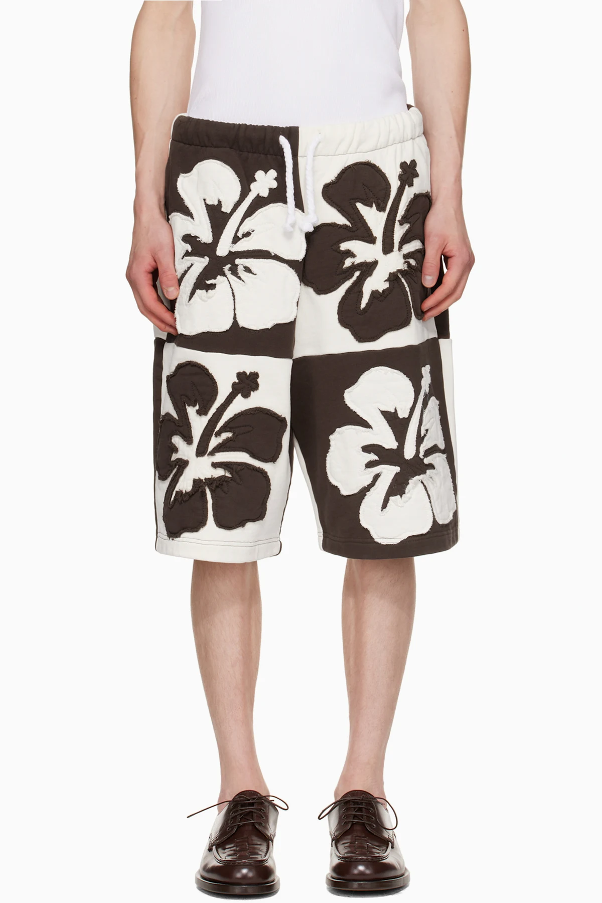 Brown & Off-White Flower Shorts