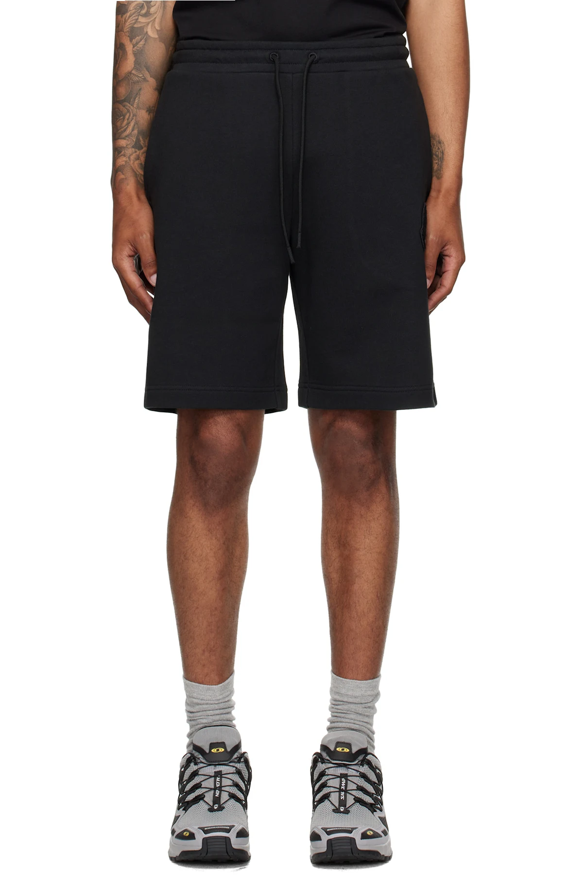 Black Logo Patch Cotton Shorts