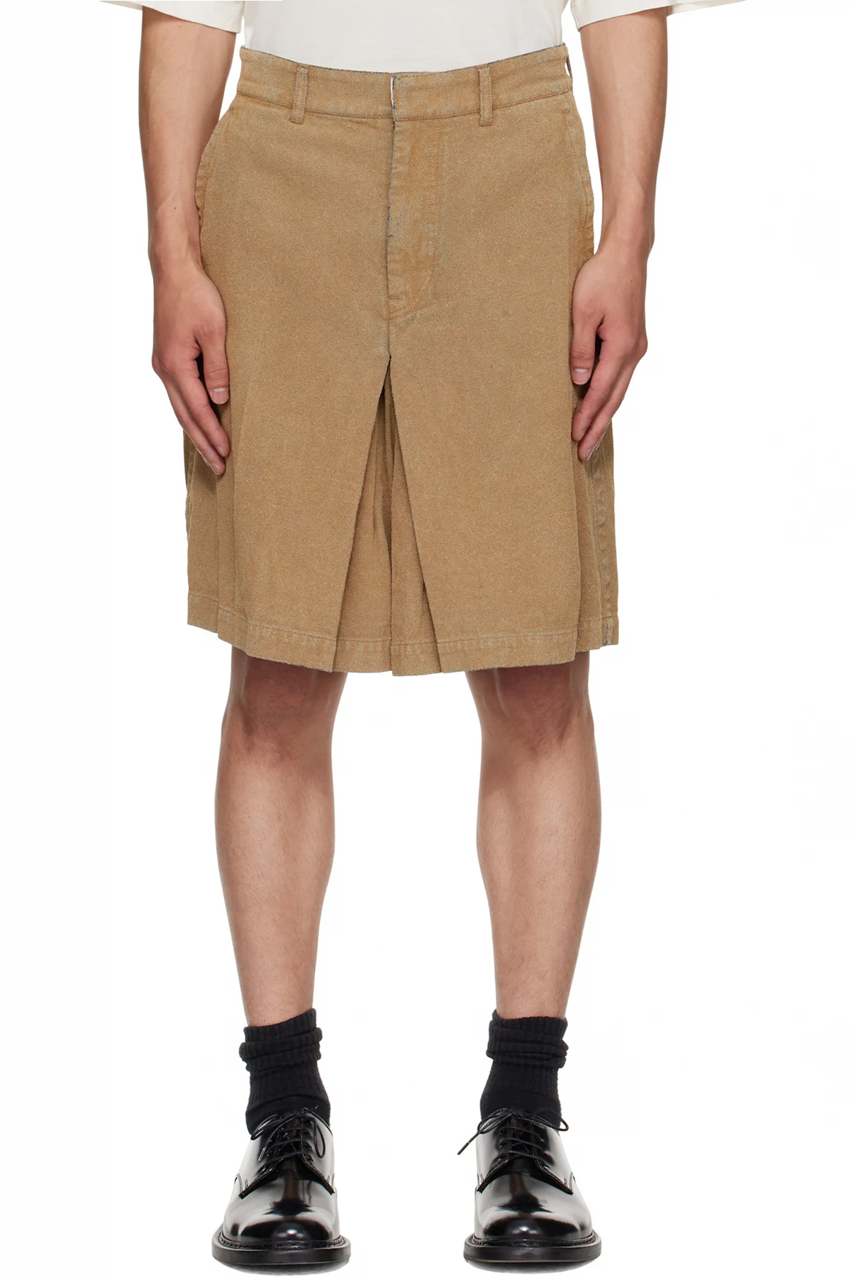 Beige Flocked Denim Shorts