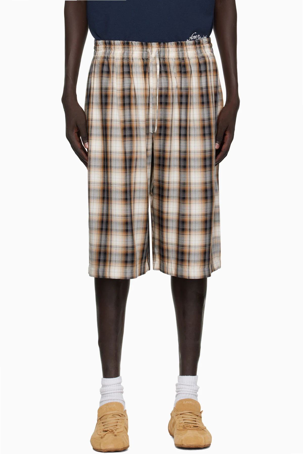 Beige & Black Check Shorts