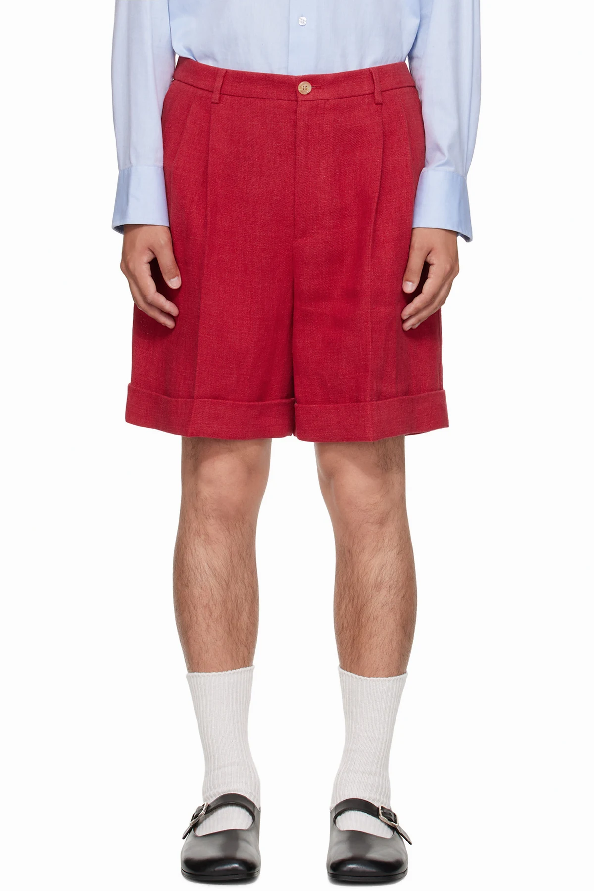 Red Linen Bermuda Shorts