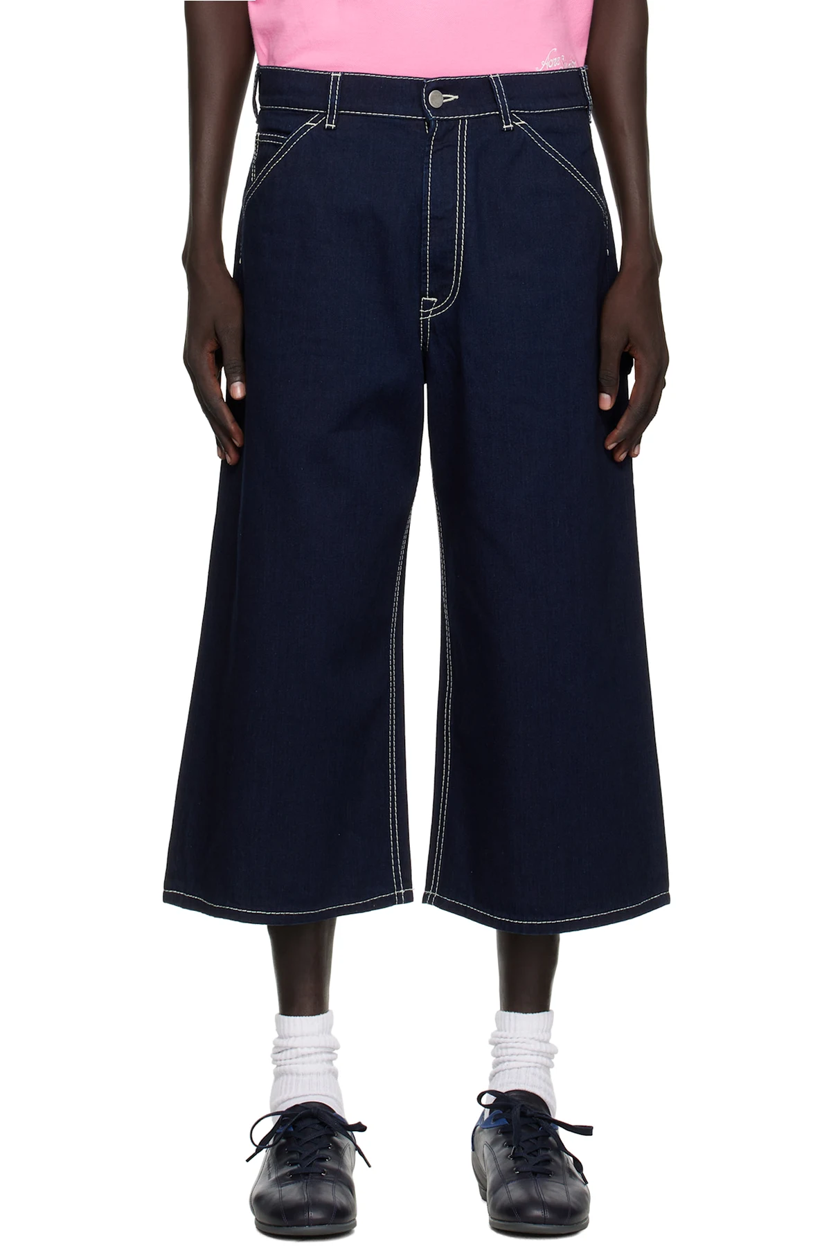 Blue Embroidered Denim Shorts