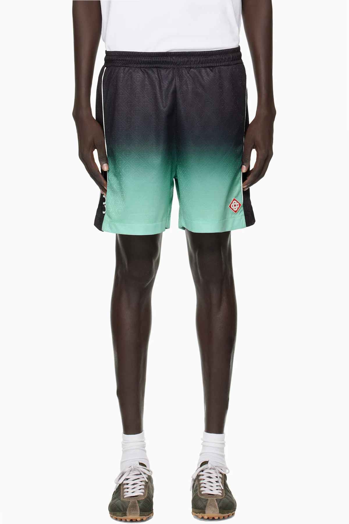 Black & Green Gradient Monogram Football Shorts