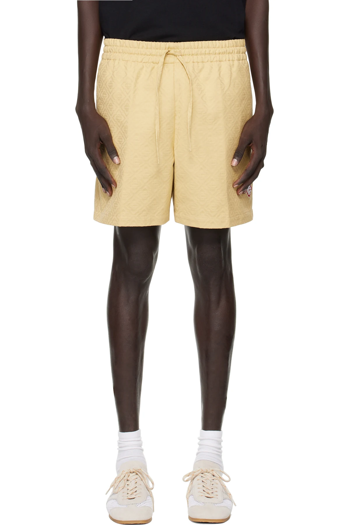 Beige Cotton Monogram Jacquard Shorts