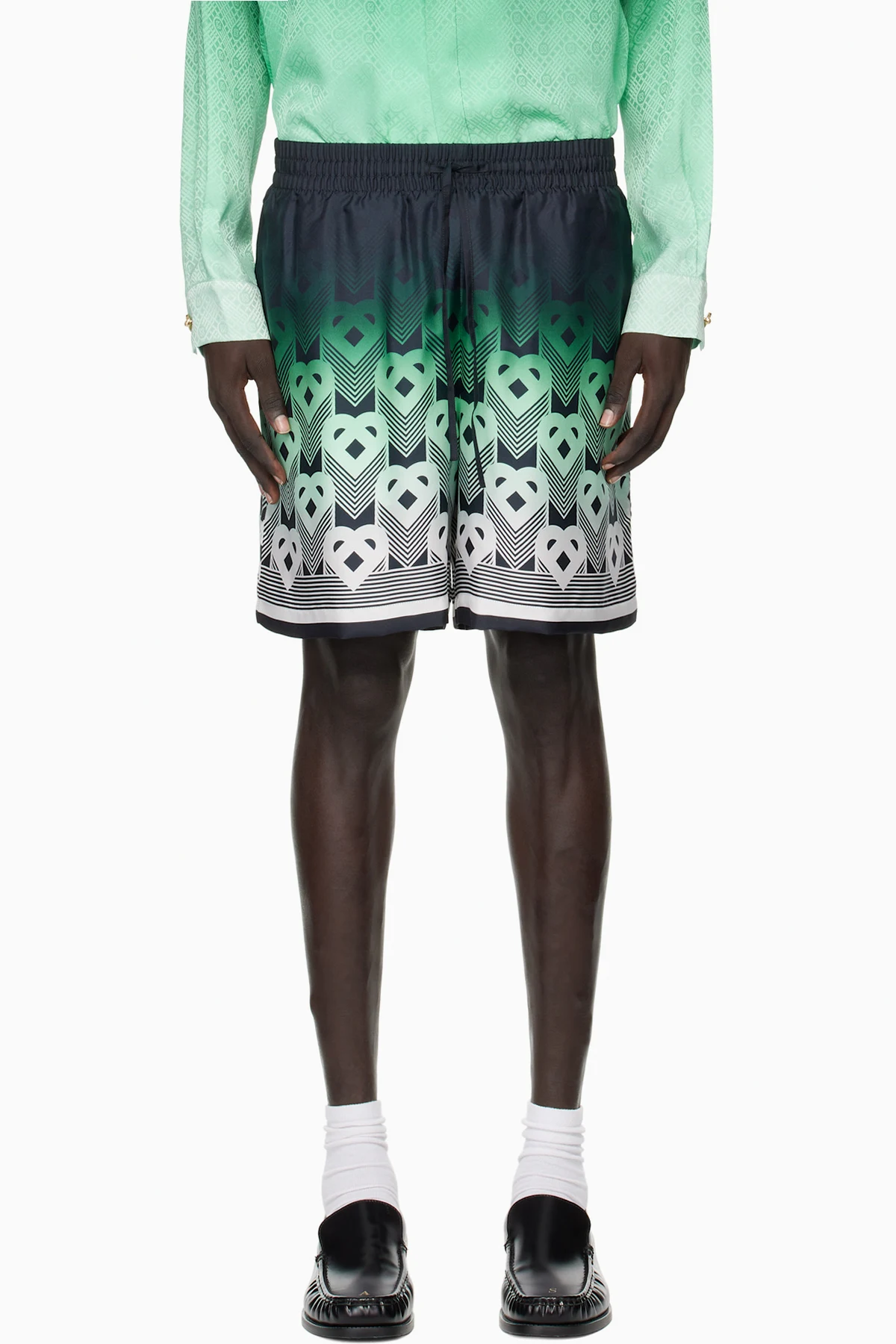 Black & Green Gradient Monogram Silk Shorts