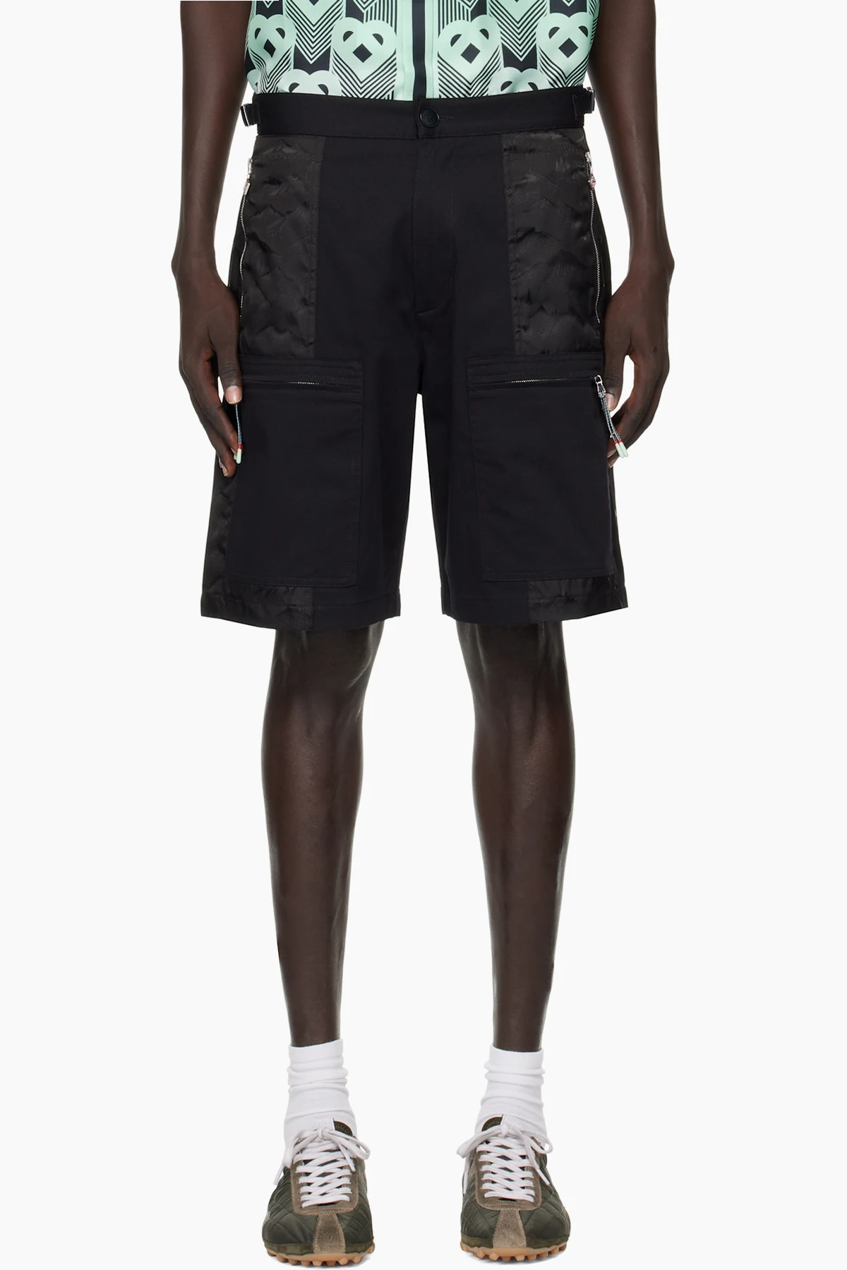 Black Nylon Mountain Camo Cargo Shorts
