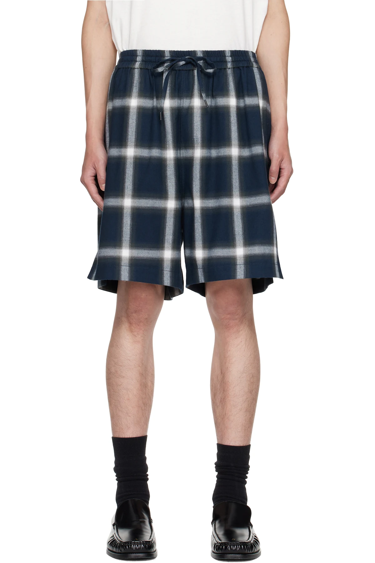 Navy Check Shorts