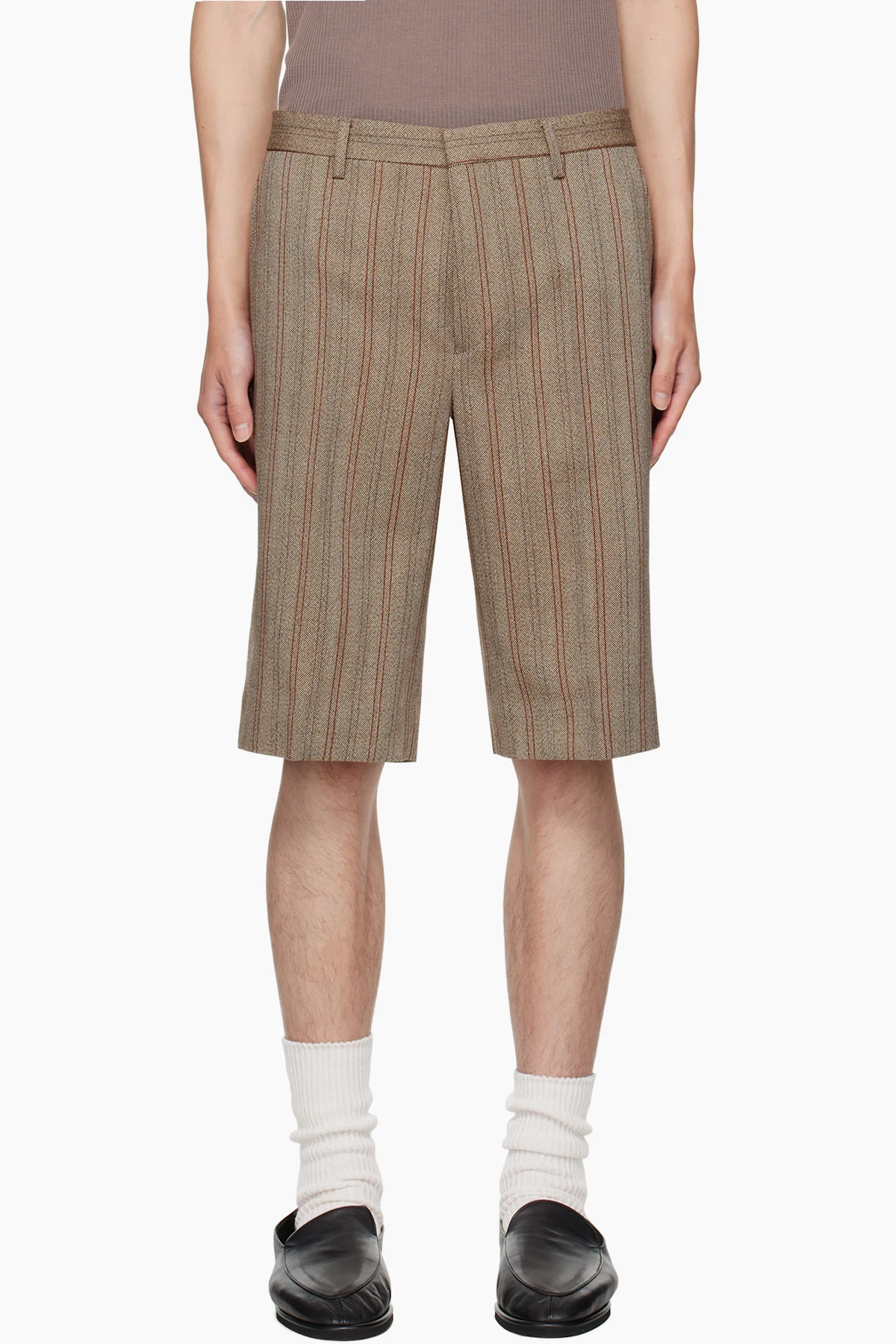 Beige Striped Shorts