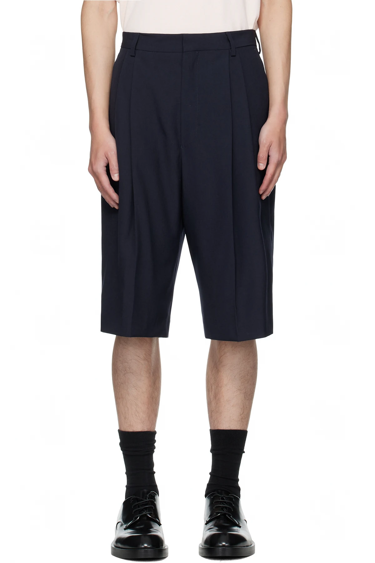 Navy Tailored Wool Shorts