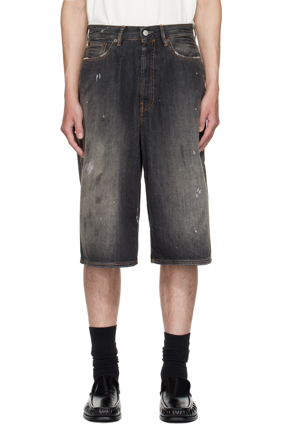 Black Faded Denim Shorts