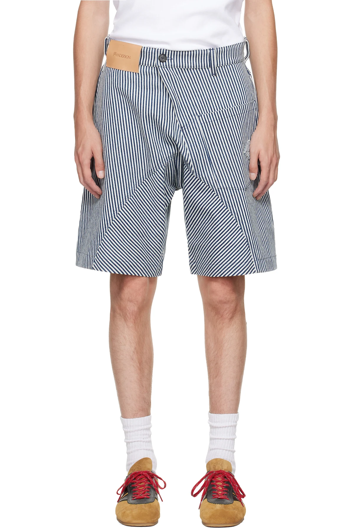 White & Navy Twisted Workwear Shorts