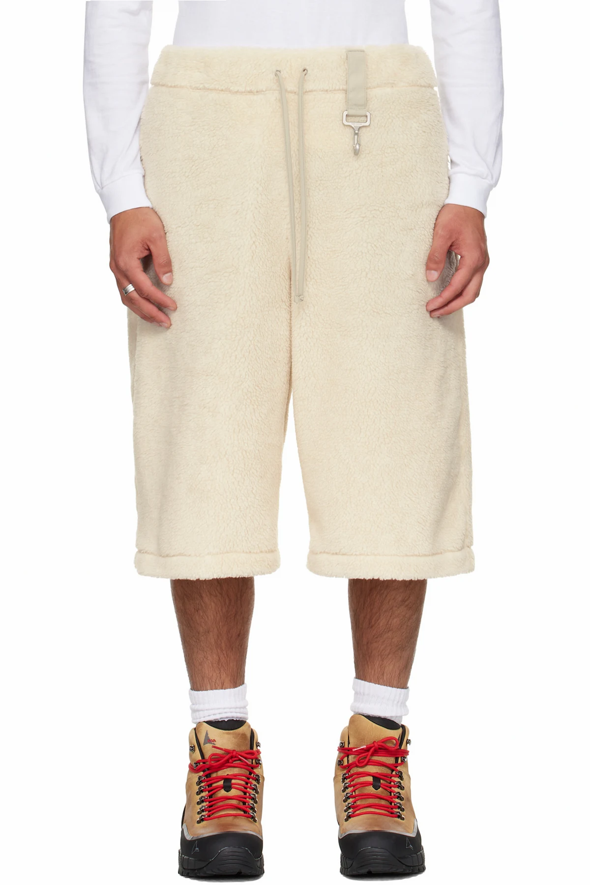 Beige Sherpa Fleece Wide Leg Shorts
