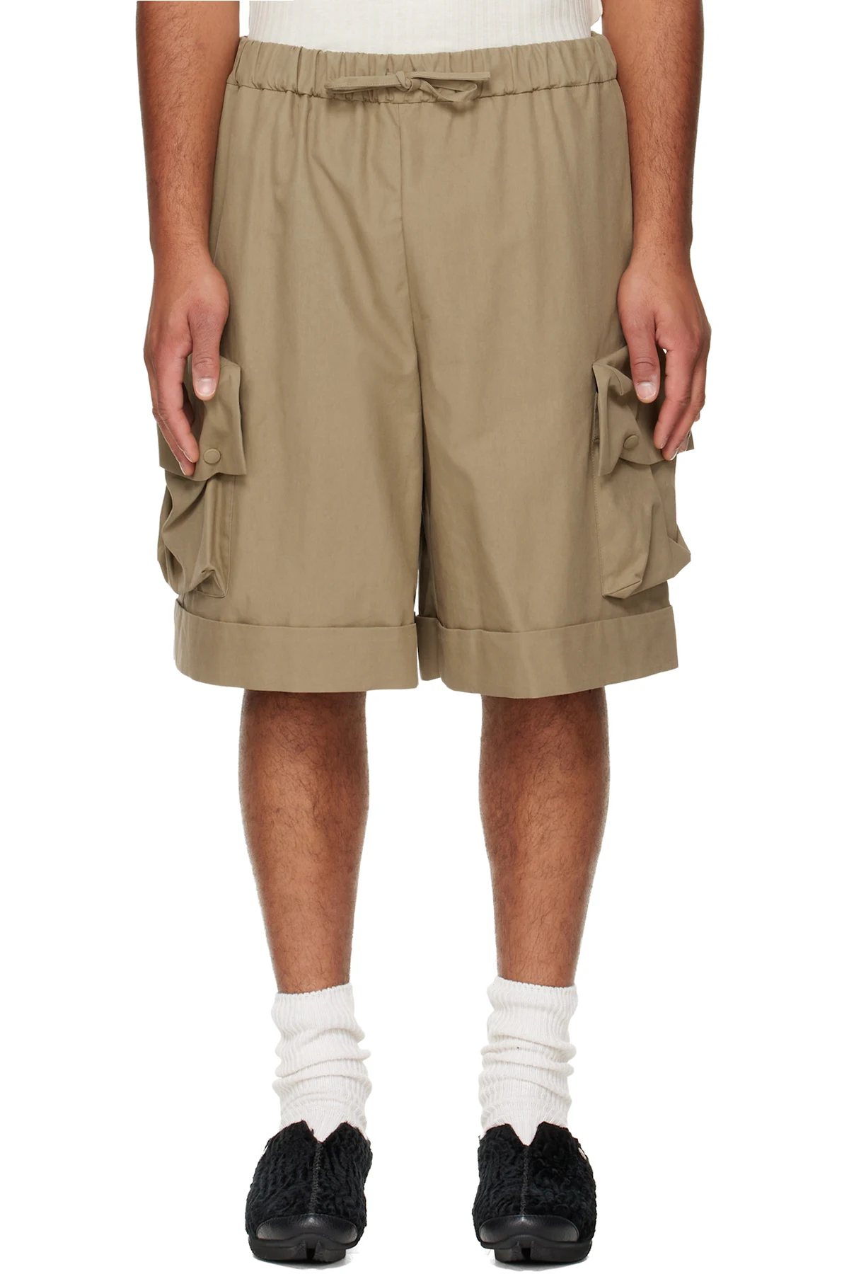 Khaki Multi Pocket Drawstring Cargo Shorts