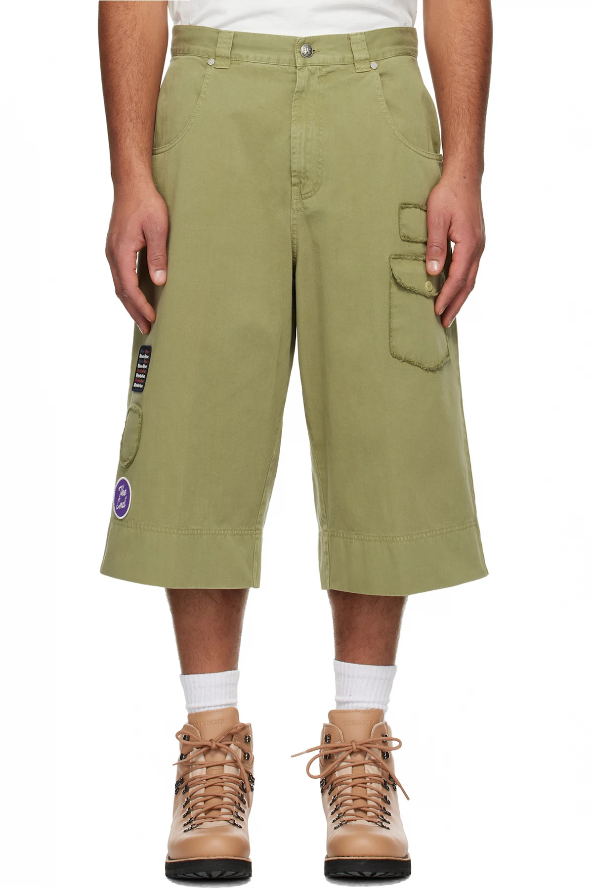 Khaki Military Patch Bermuda Shorts