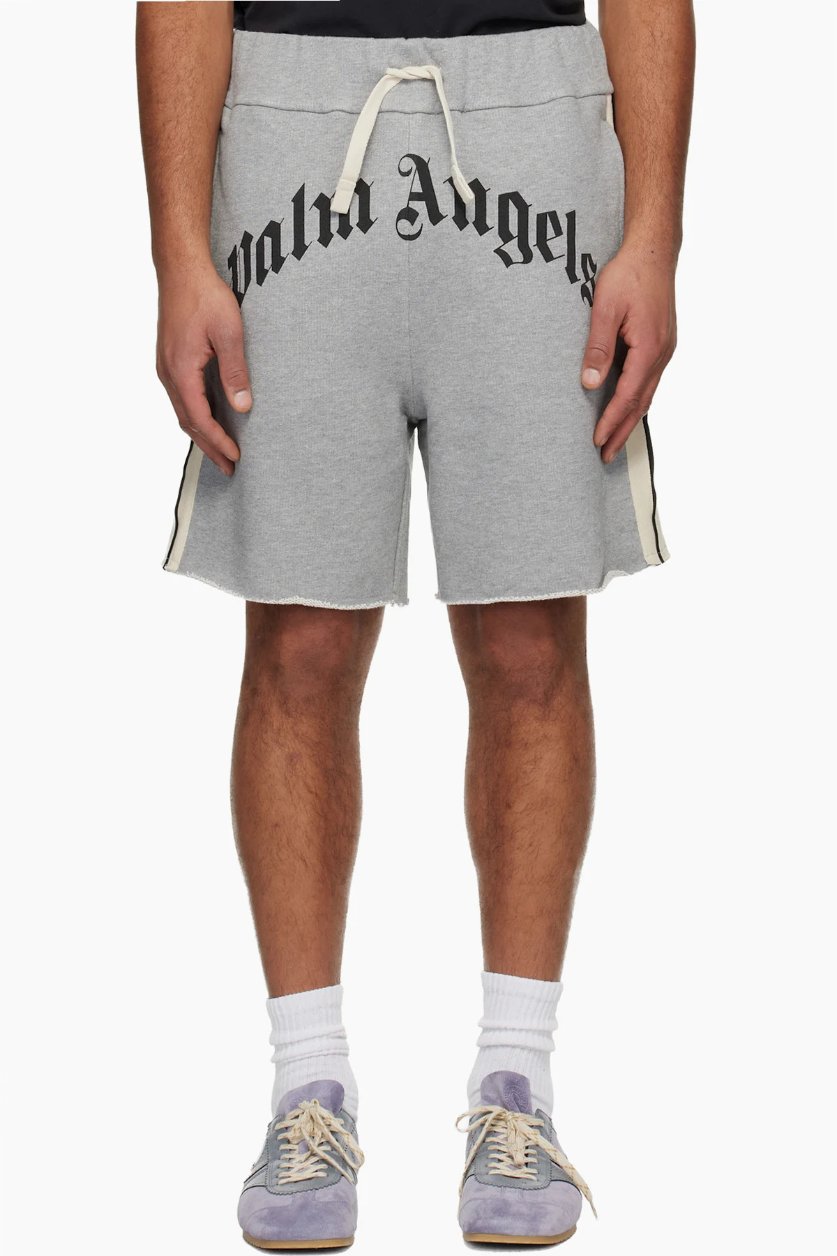 Gray Curved Logo Track Sweat Shorts