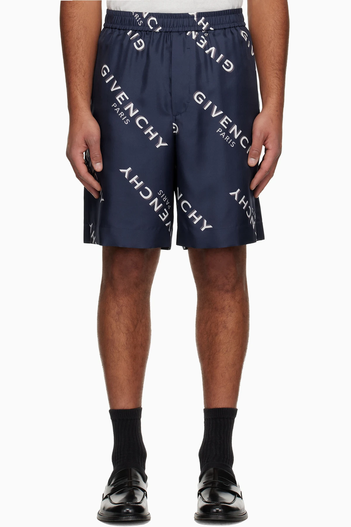 Navy Silk Twill Bermuda Shorts