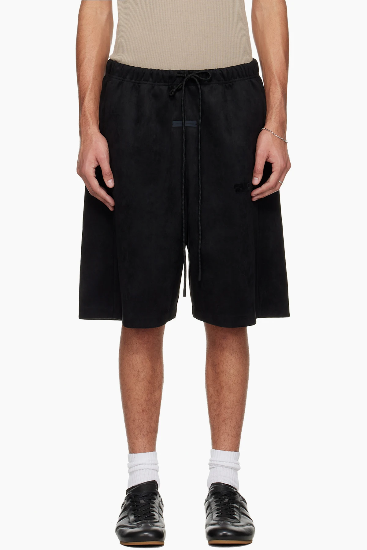 Black Holiday Faux-Suede Fleece Relaxed Shorts