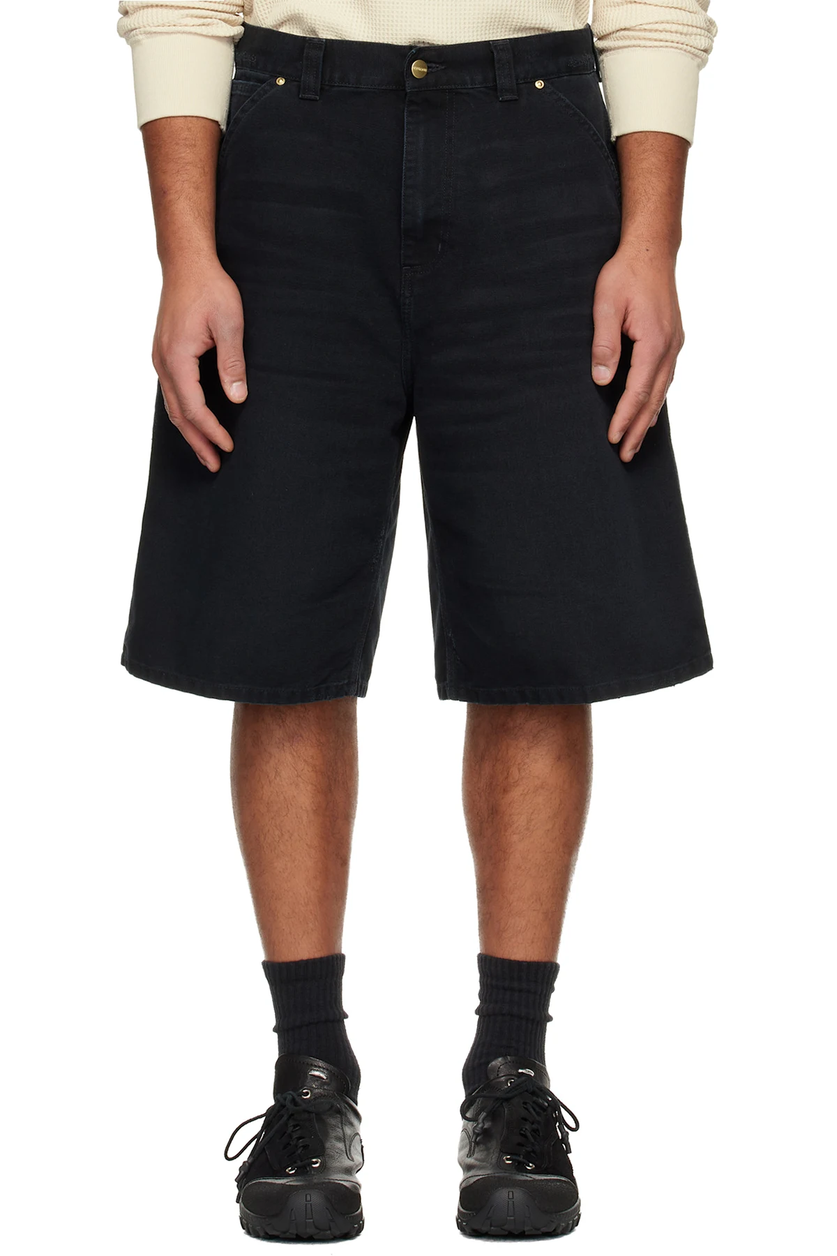 Black OG Single Knee Denim Shorts