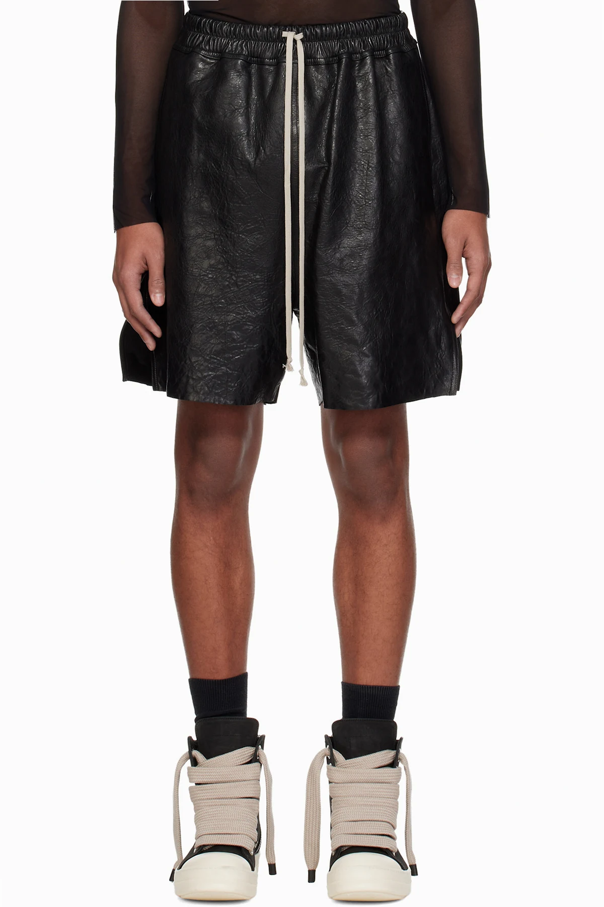 Black Temple Boxer Leather Shorts