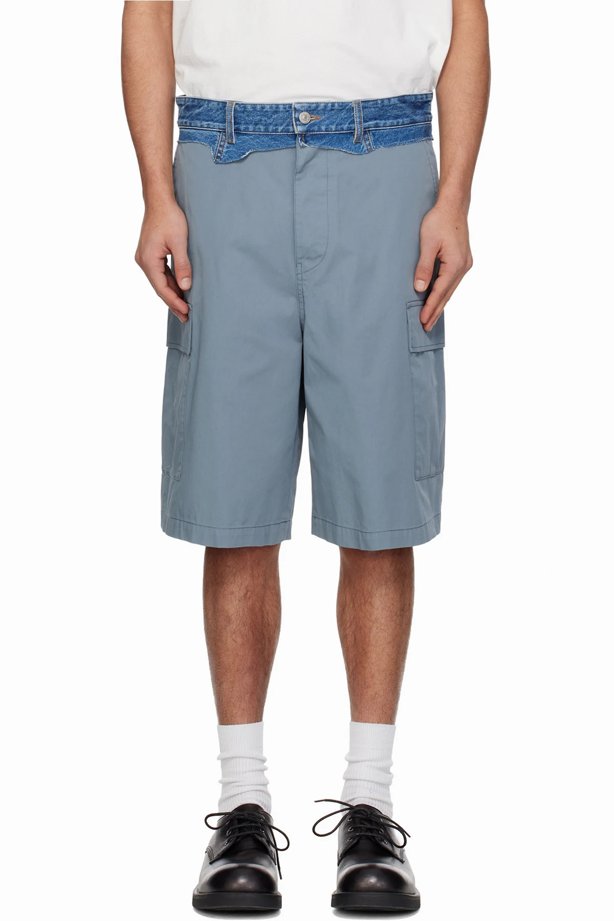 Gray Denim Waistband Cargo Shorts