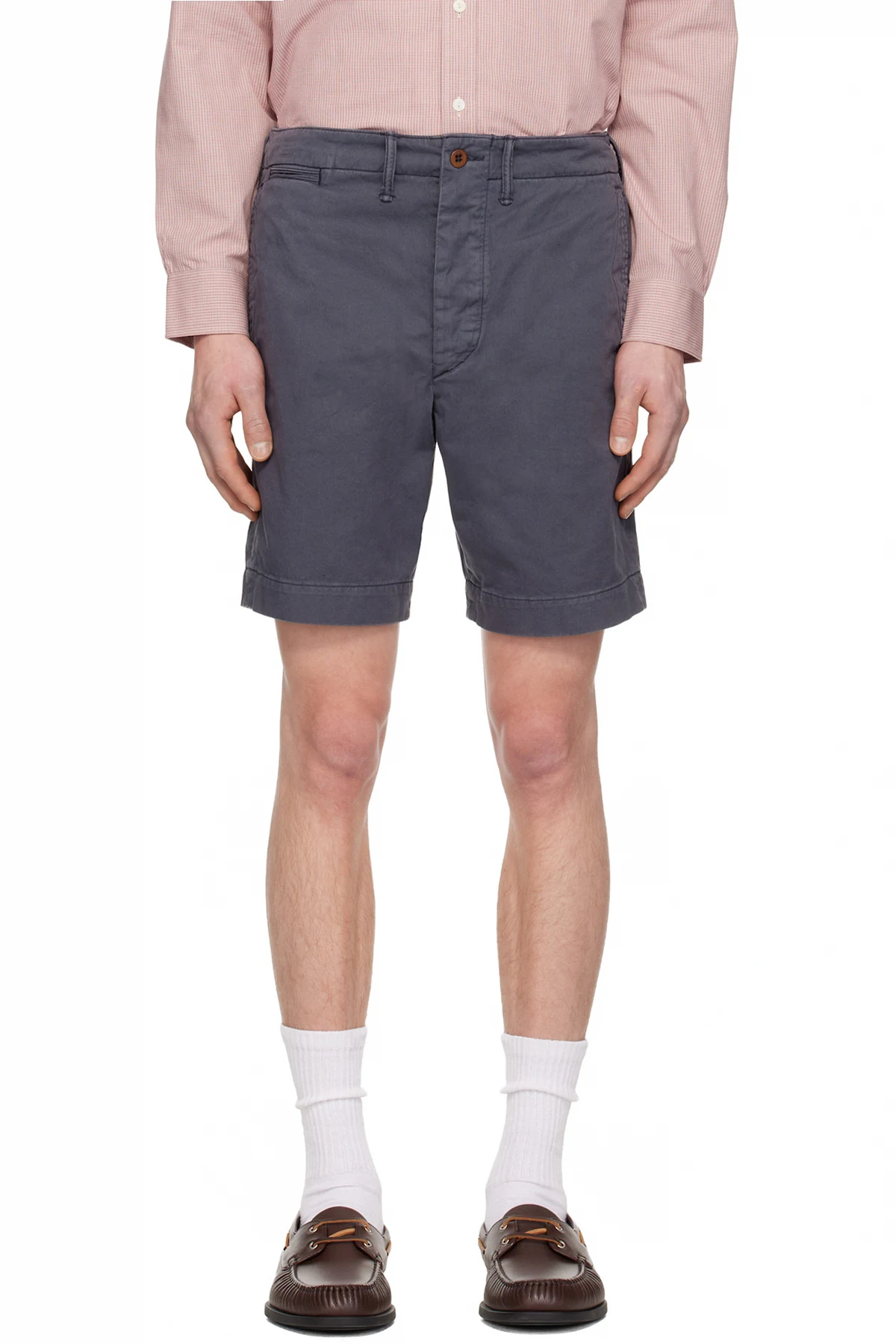 Blue Garment-Dyed Chino Officer's Shorts