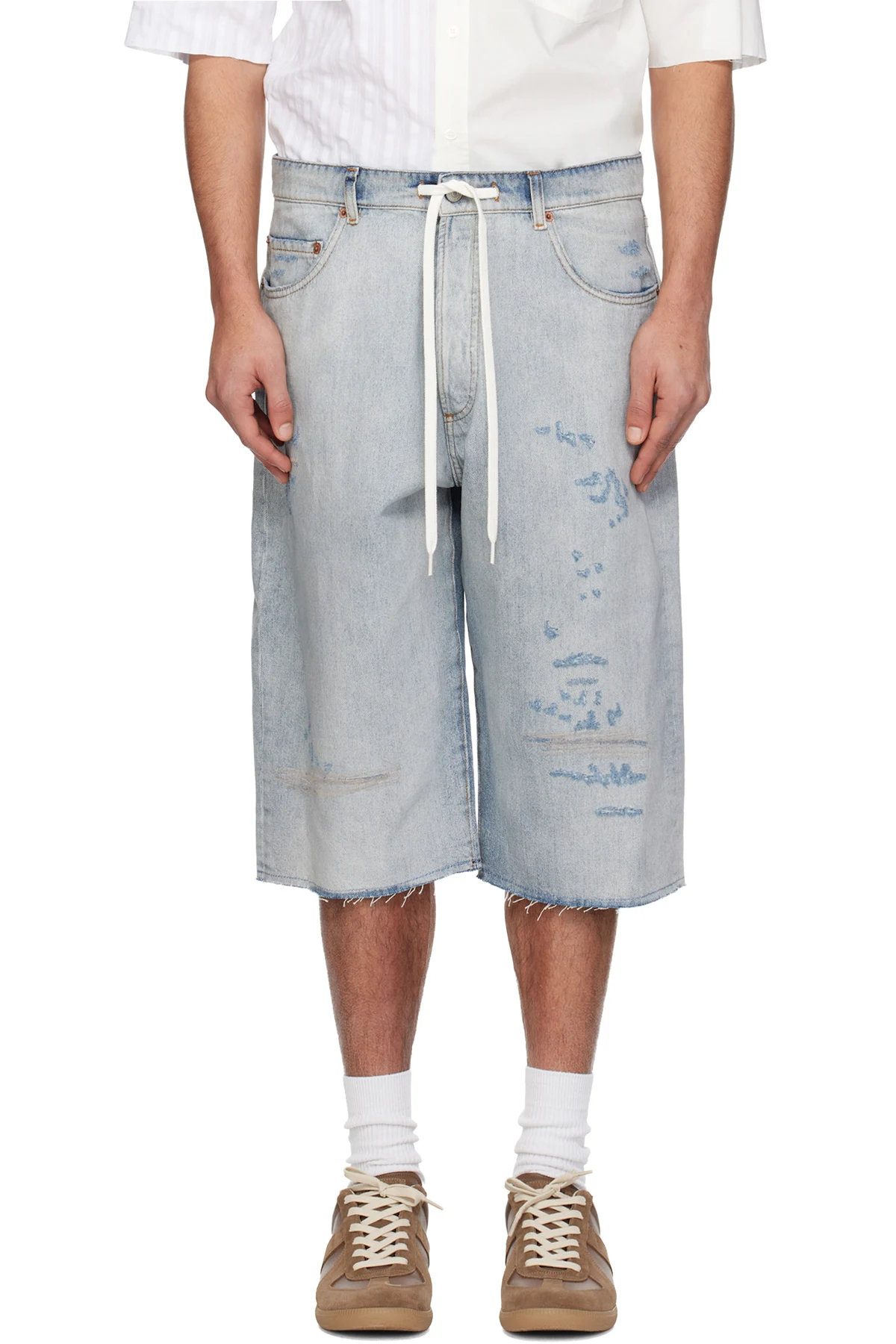 Blue Drawstring Denim Shorts