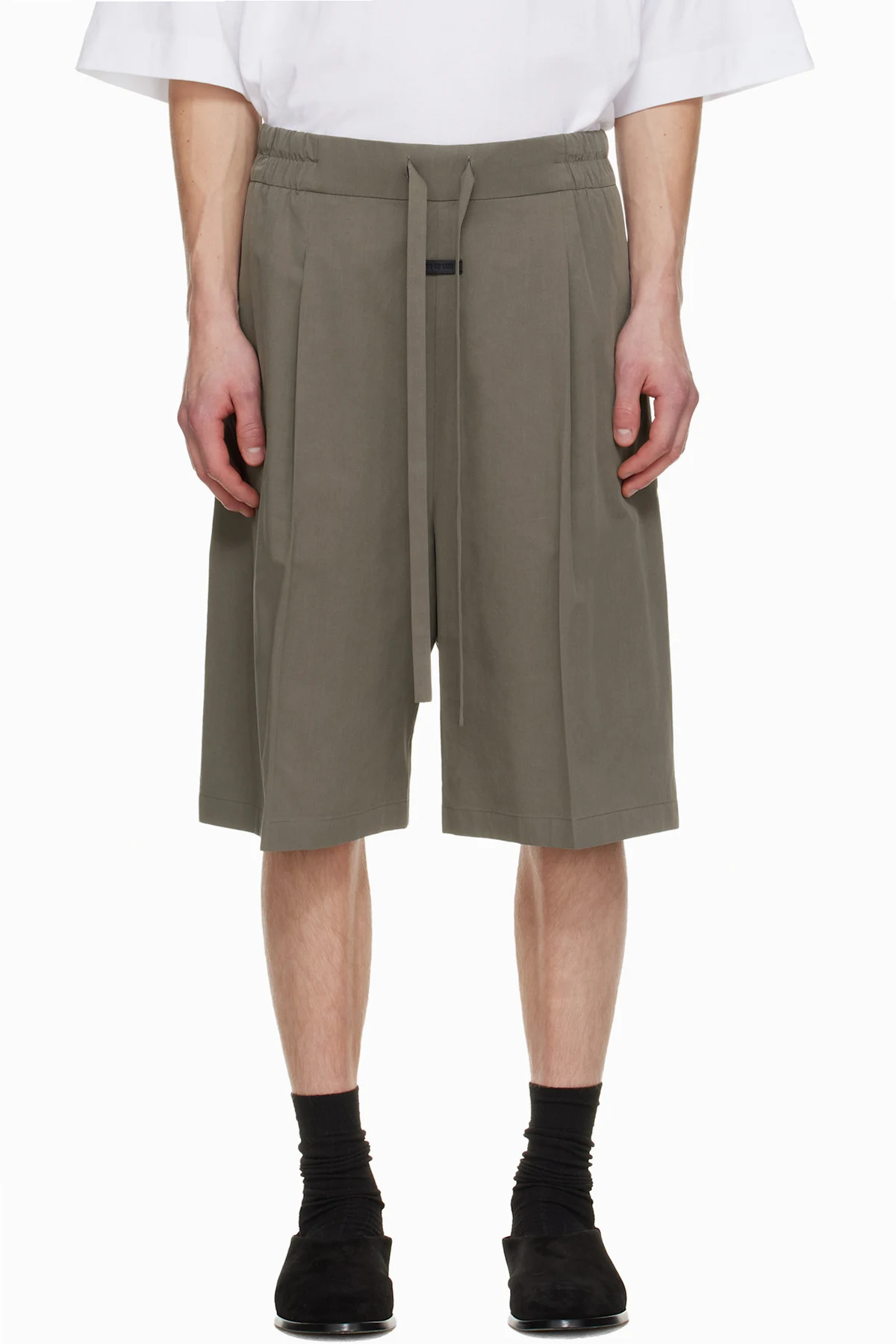 Khaki Cotton Tencel Relaxed Shorts