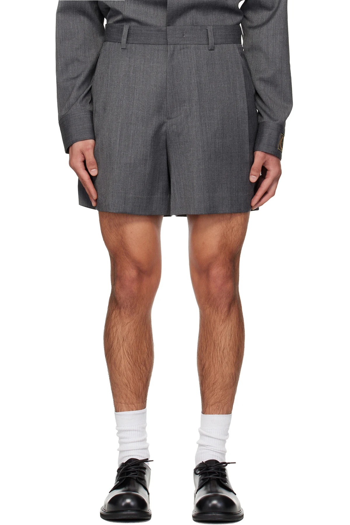 Gray Wool Tucked Shorts