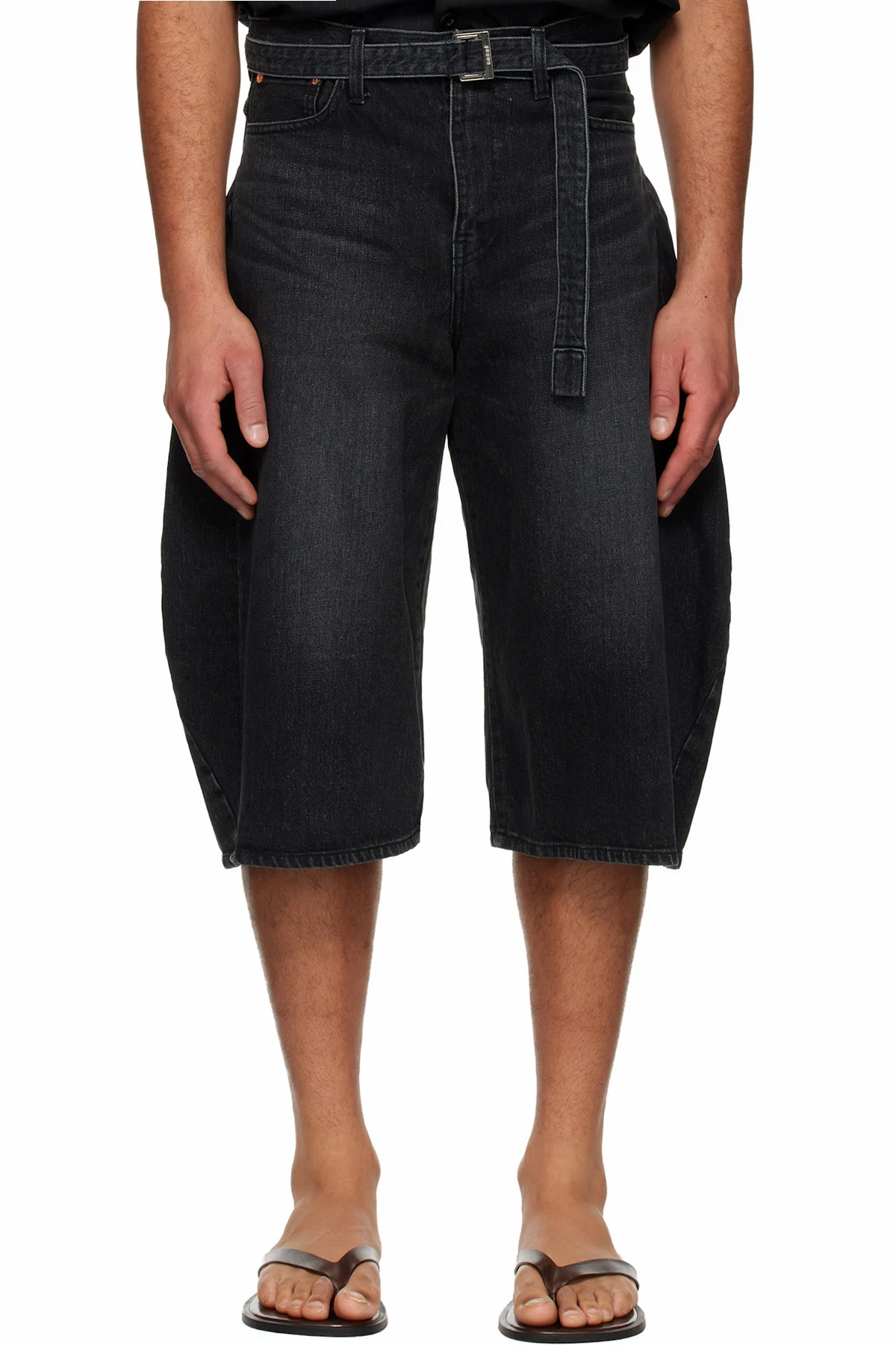 Black Faded Denim Shorts