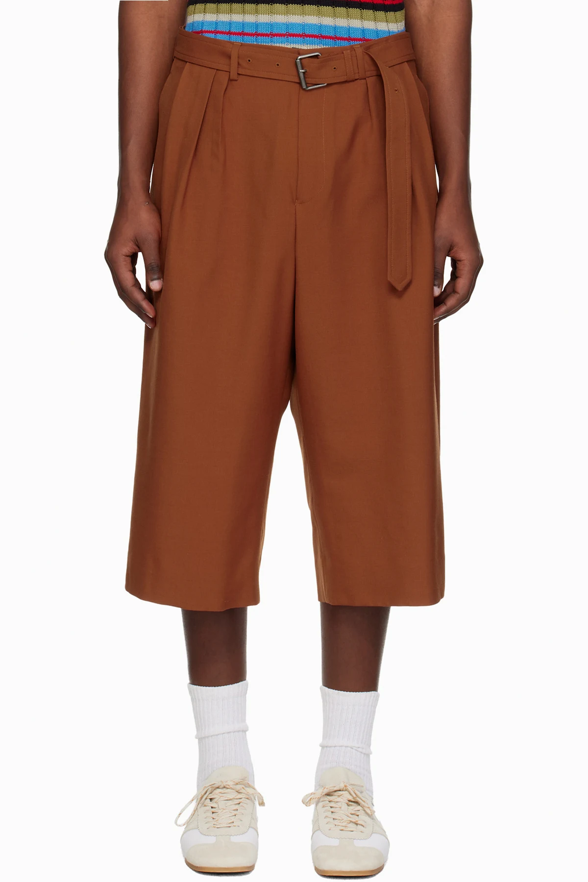 Orange Belted Wool Mohair Shorts