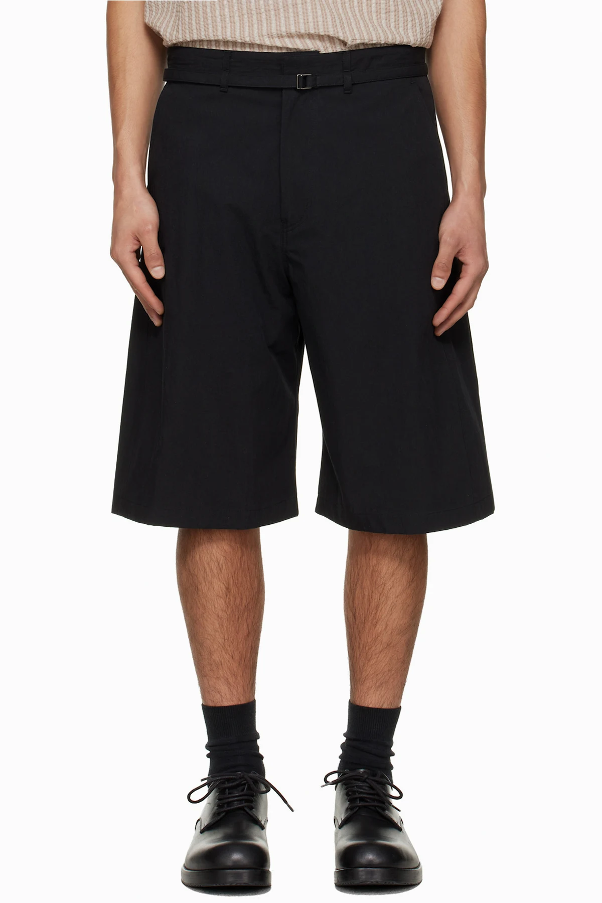 Black Belted Curved Shorts