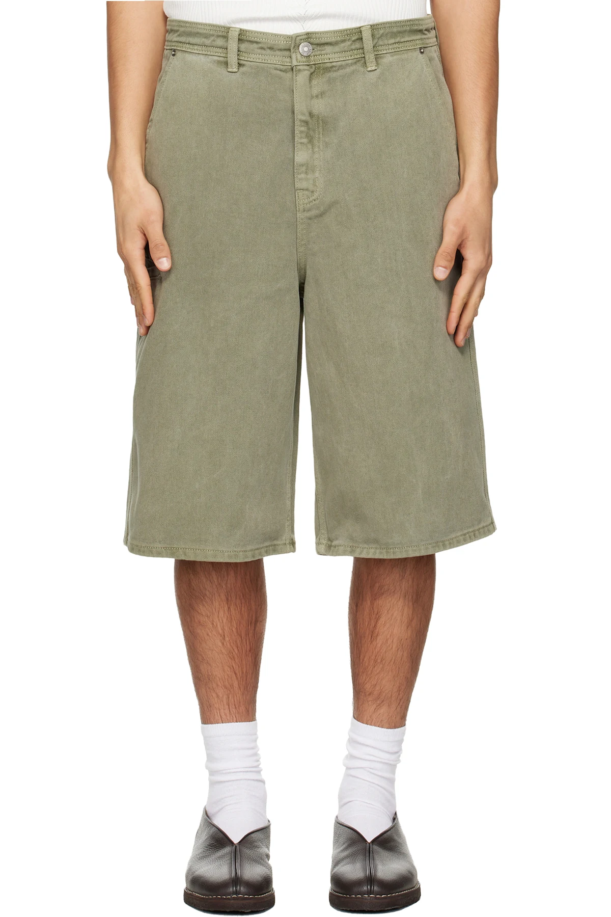 Green Garment-Dyed Denim Shorts