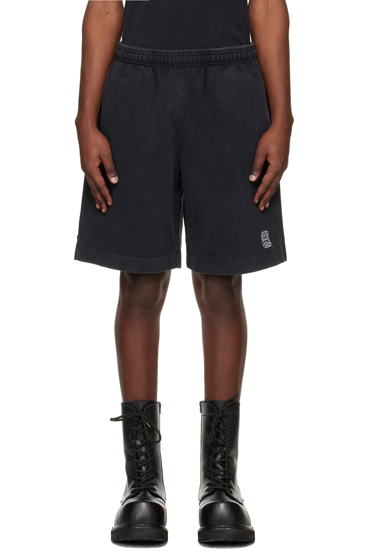 Black Biker Cross Logo Shorts