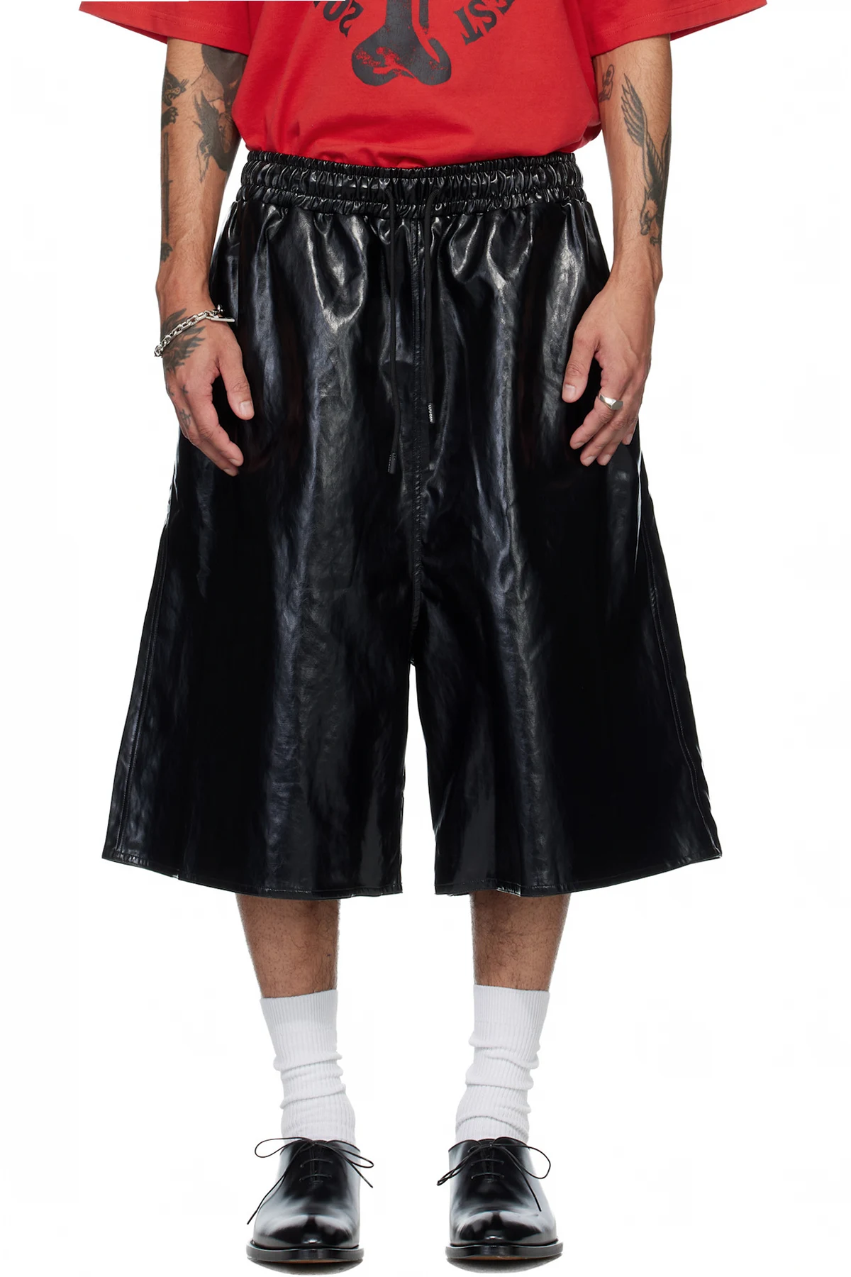 Black BBall Faux-Leather Shorts