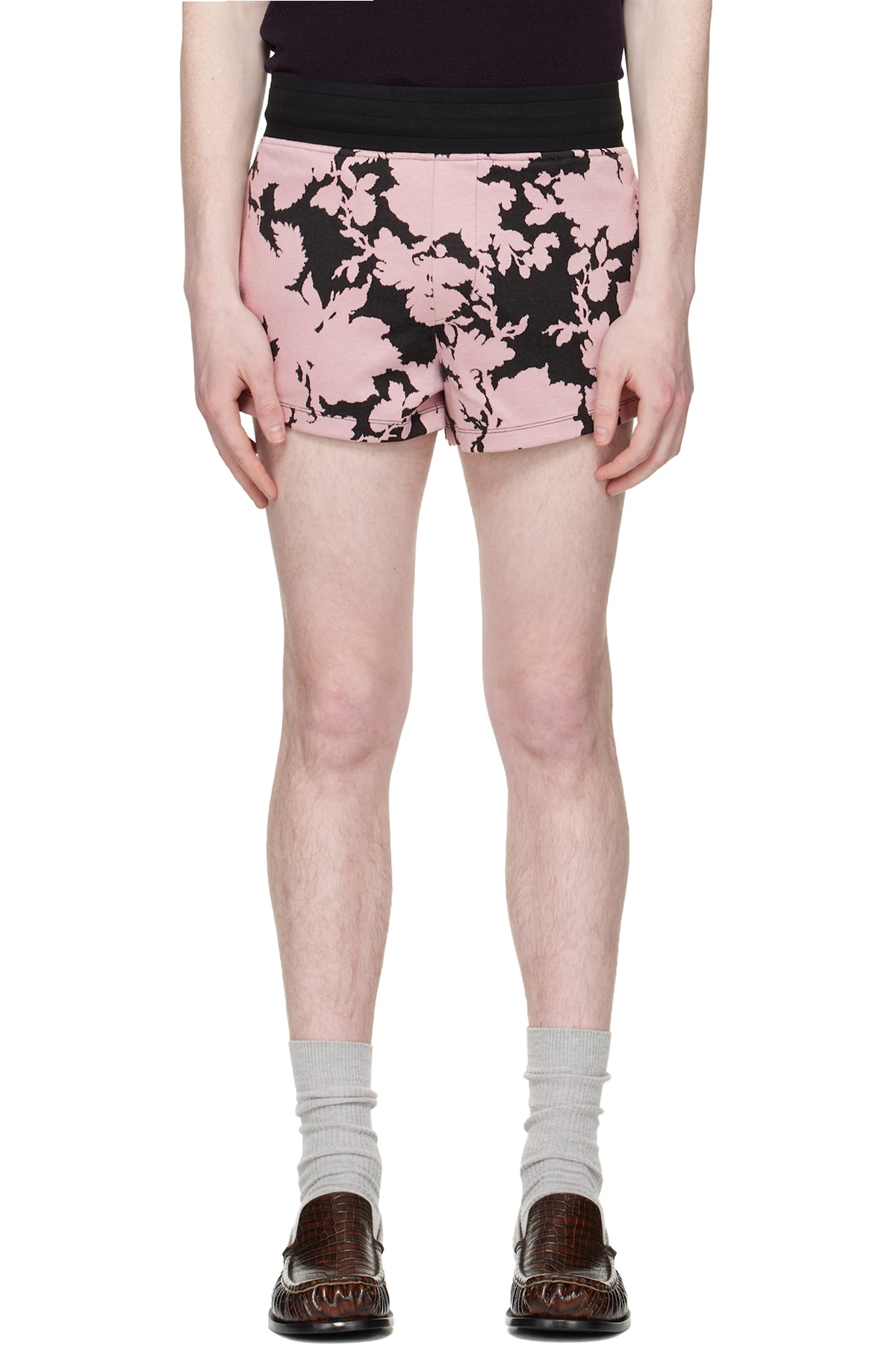 Pink & Black Ribbed Jacquard Shorts