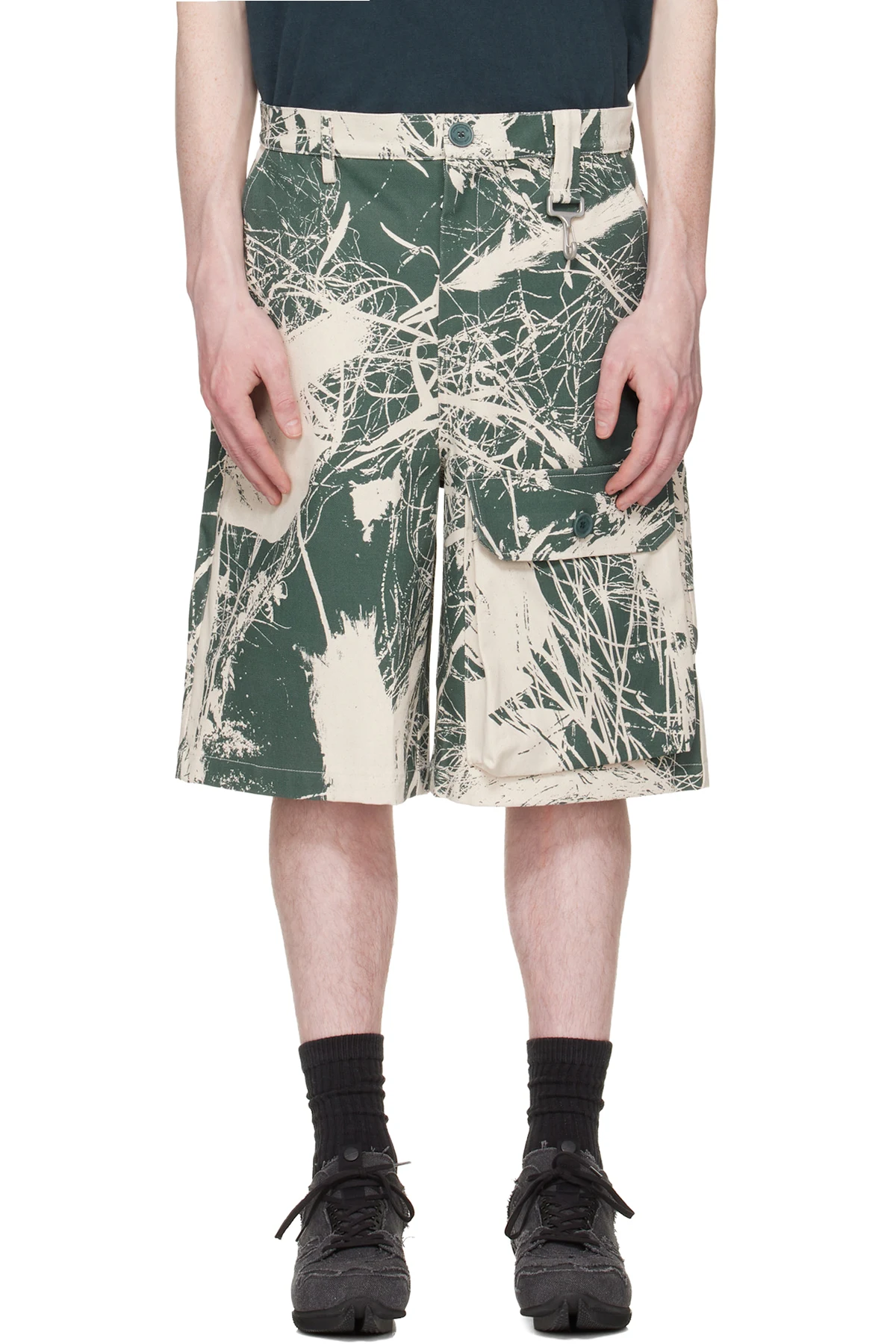 Khaki & Off-White Duck Canvas Patch Pocket Cargo Shorts