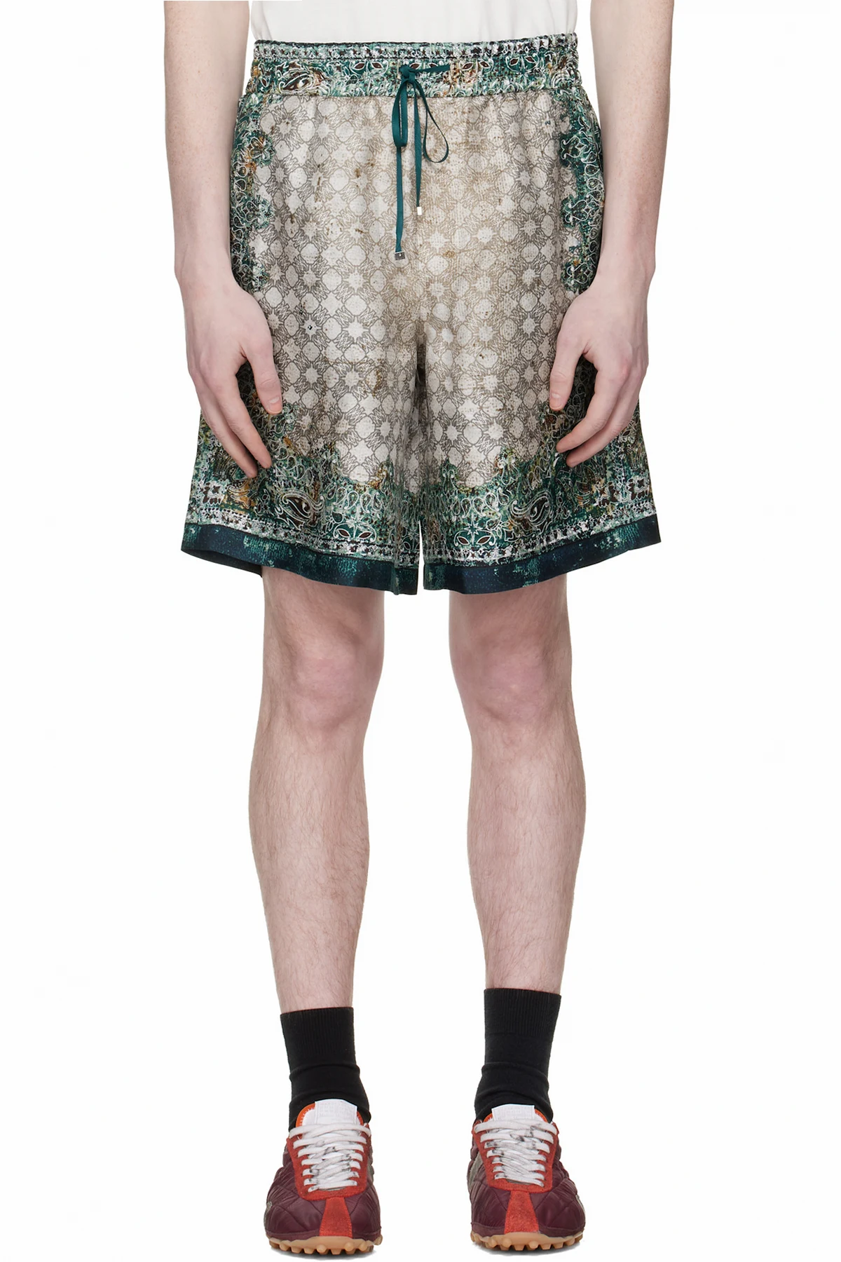 Beige & Green Bandana Shorts