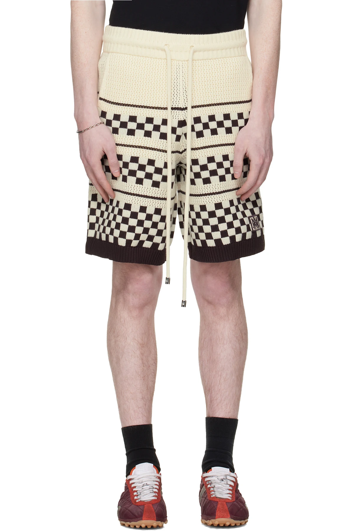 Off-White & Brown Checkered Mesh Shorts